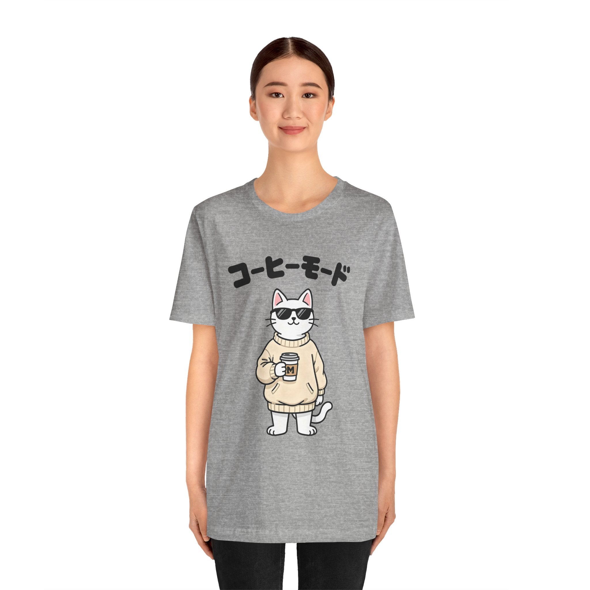 Coffee Mode Cat Tee — Cute Japanese Cat Holding Coffee T-Shirt