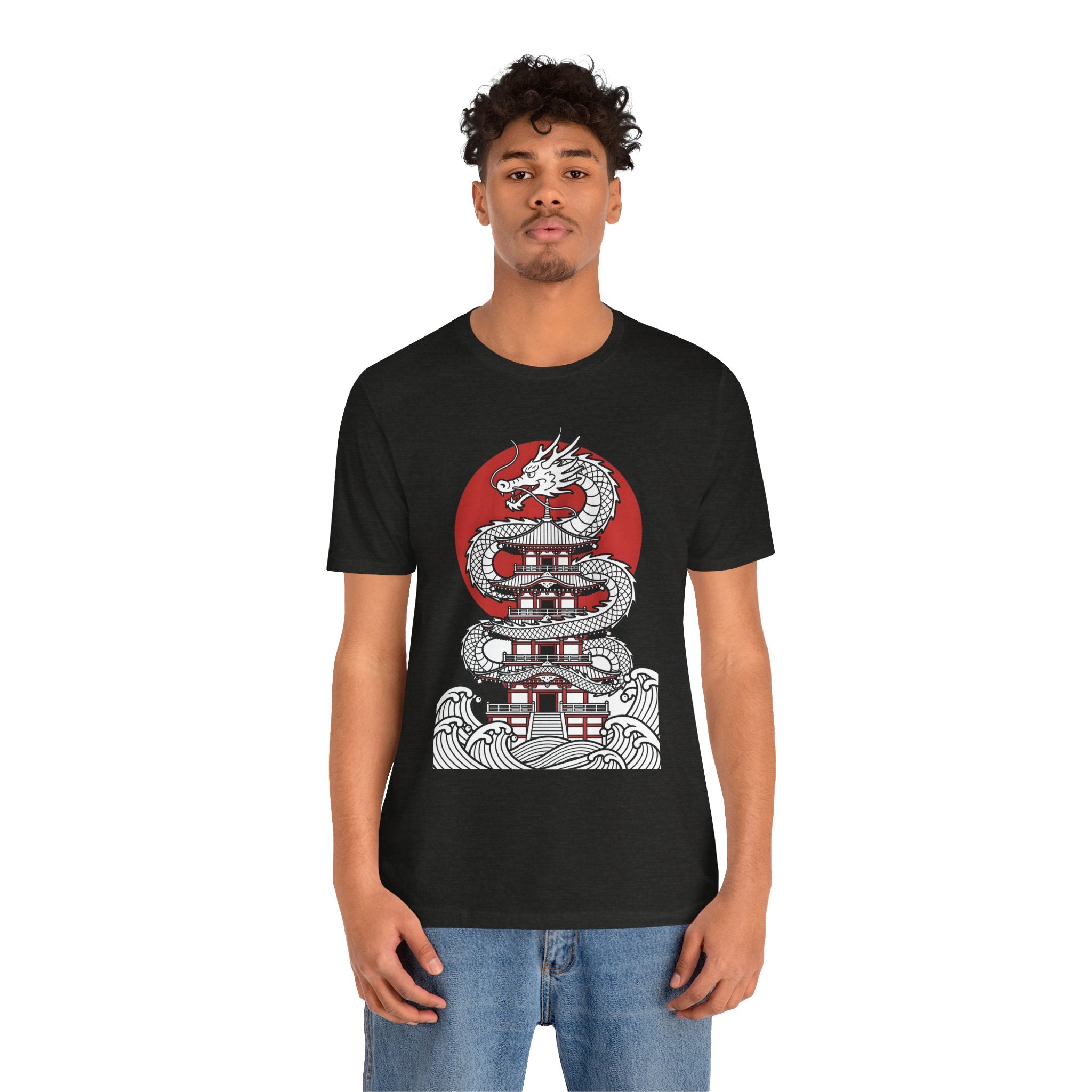Dragon Pagoda T‑Shirt — Japanese Red Sun Temple Graphic Tee