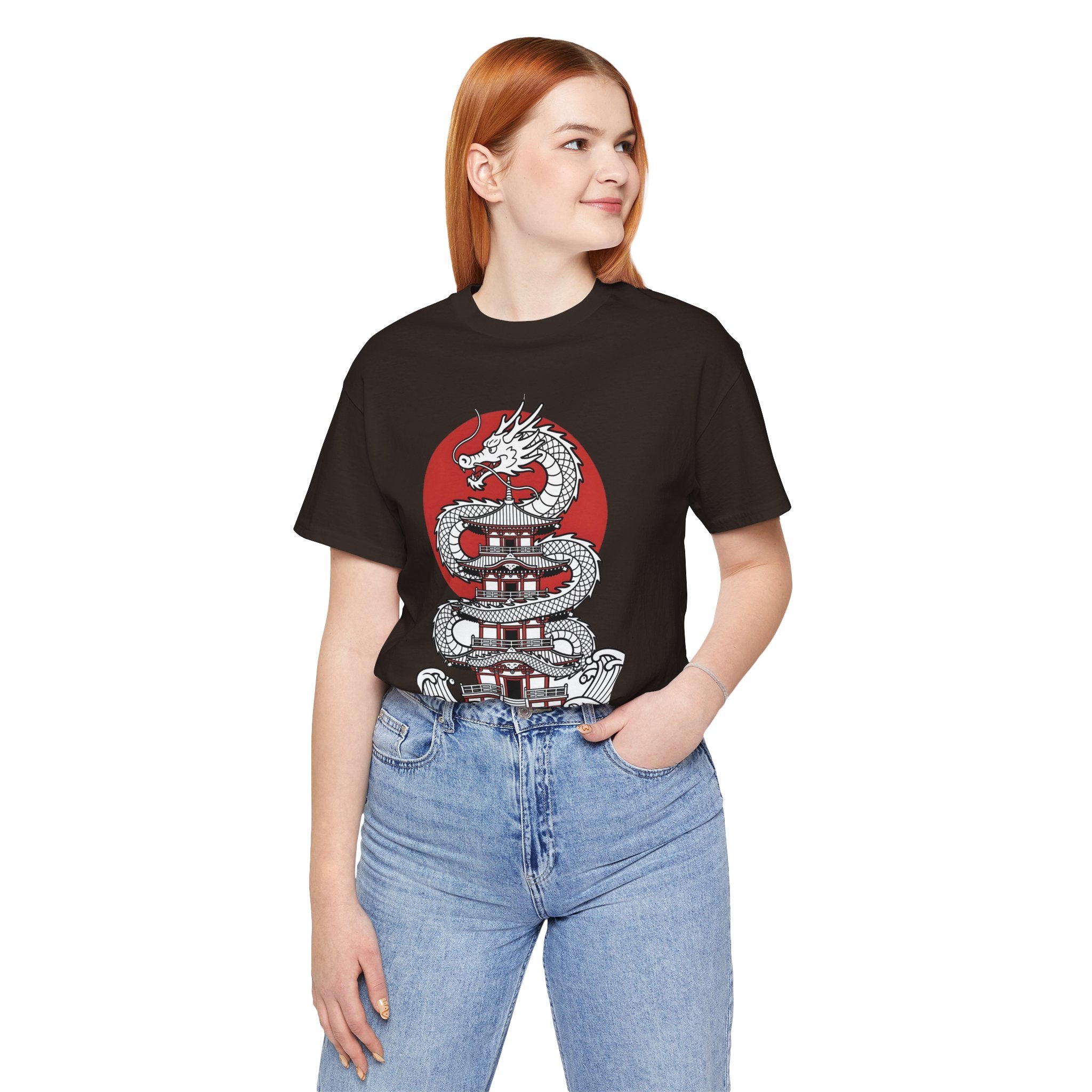 Dragon Pagoda T‑Shirt — Japanese Red Sun Temple Graphic Tee