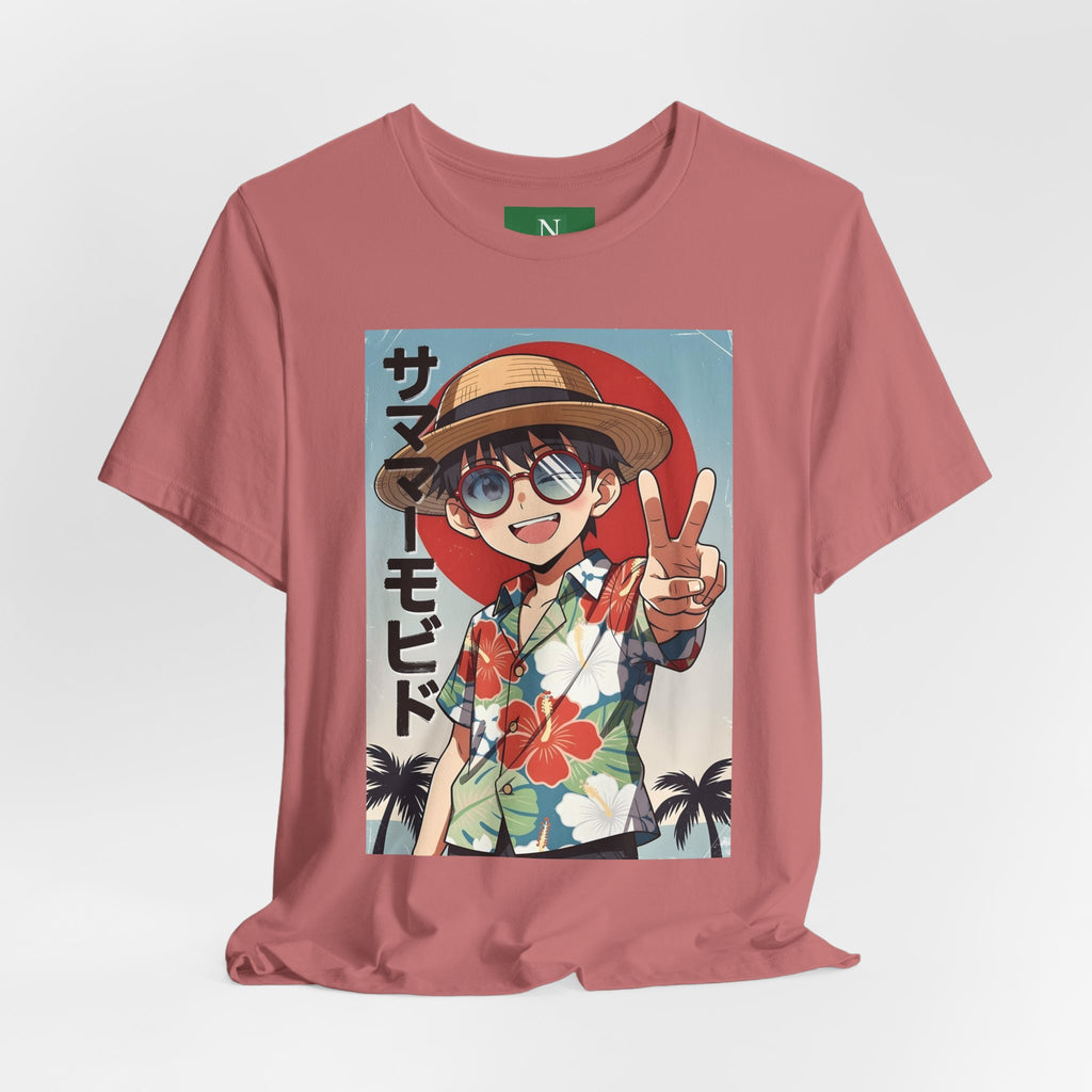 Anime Summer Kid: Tropical Hawaiian Tee with Peace Sign (サマー)