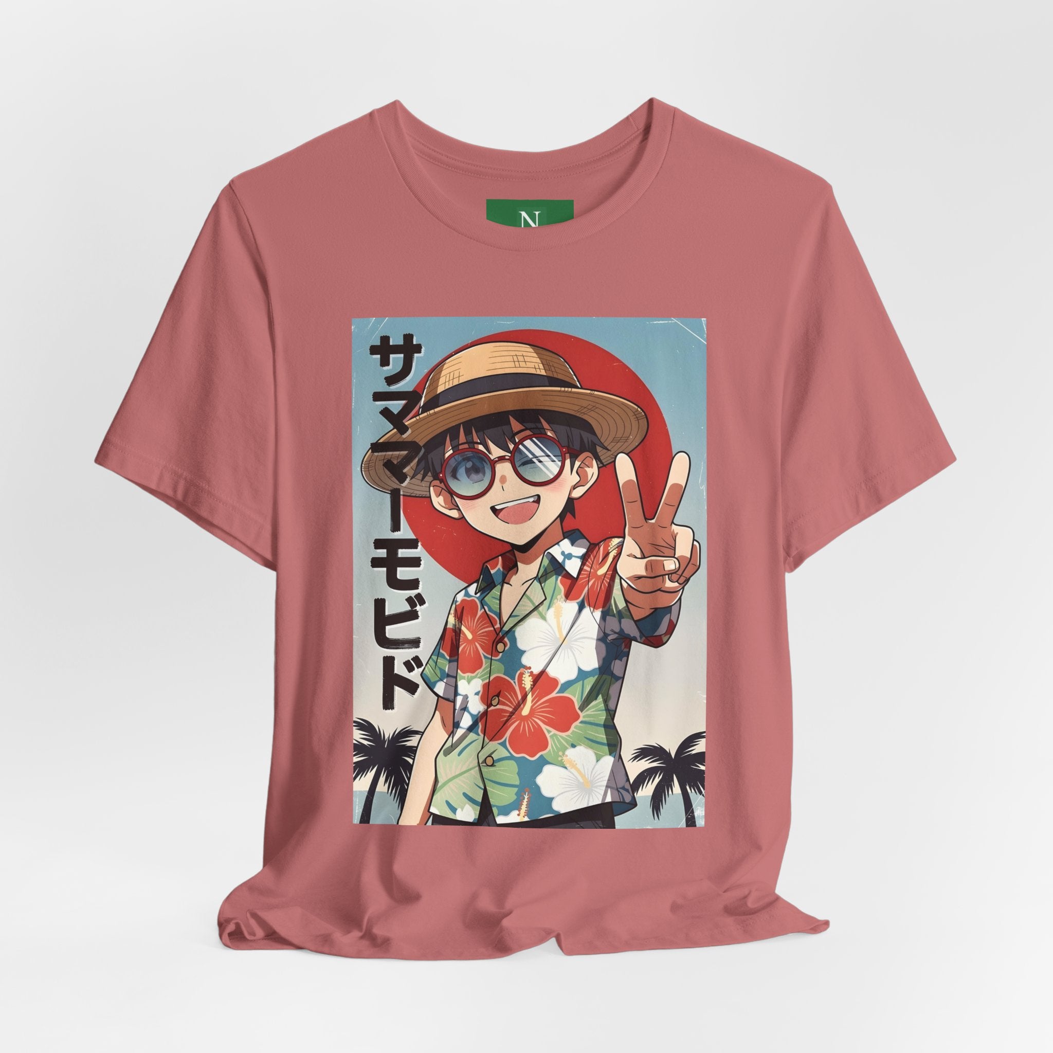 Anime Summer Kid: Tropical Hawaiian Tee with Peace Sign (サマー)