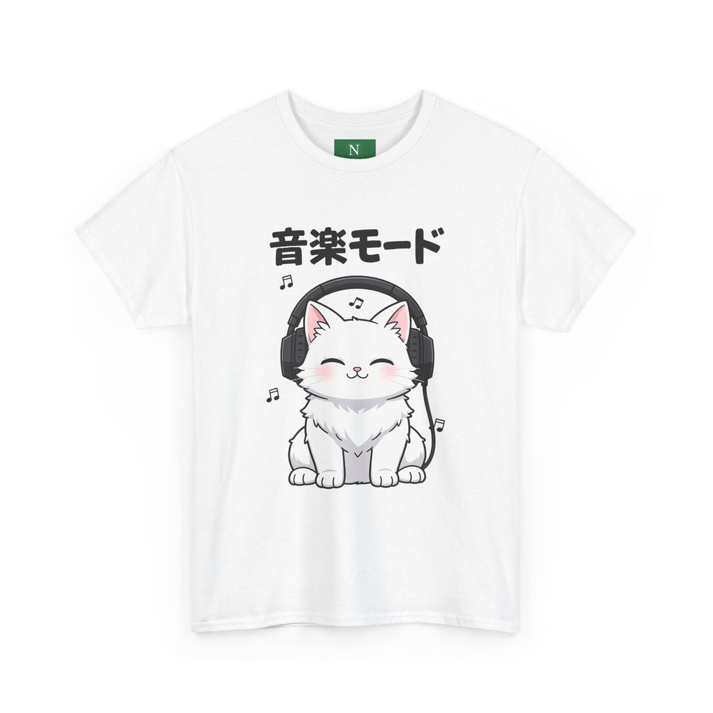 Cat with Headphones Tee — "Music Mode" Japanese Kawaii Graphic T-Shirt