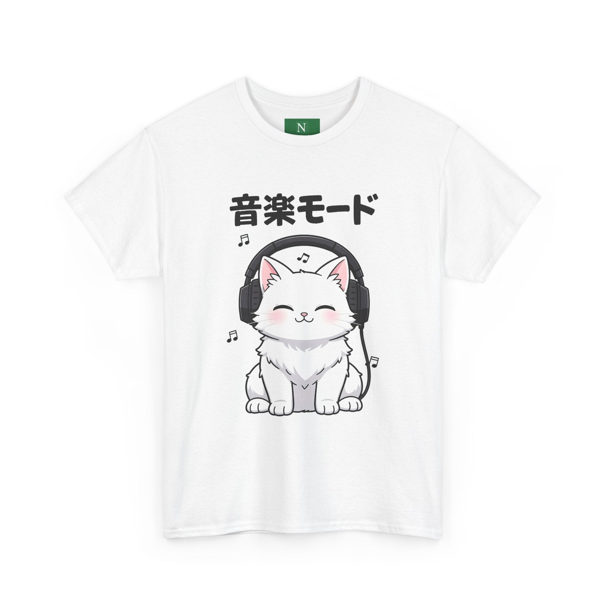Cat with Headphones Tee — "Music Mode" Japanese Kawaii Graphic T-Shirt