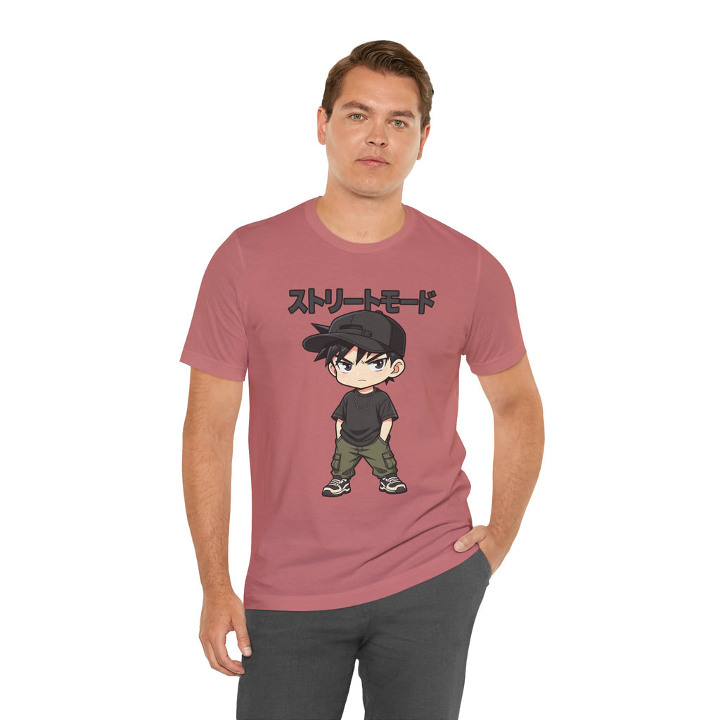 Street Mode Anime Boy T-Shirt — Japanese Text Graphic Tee