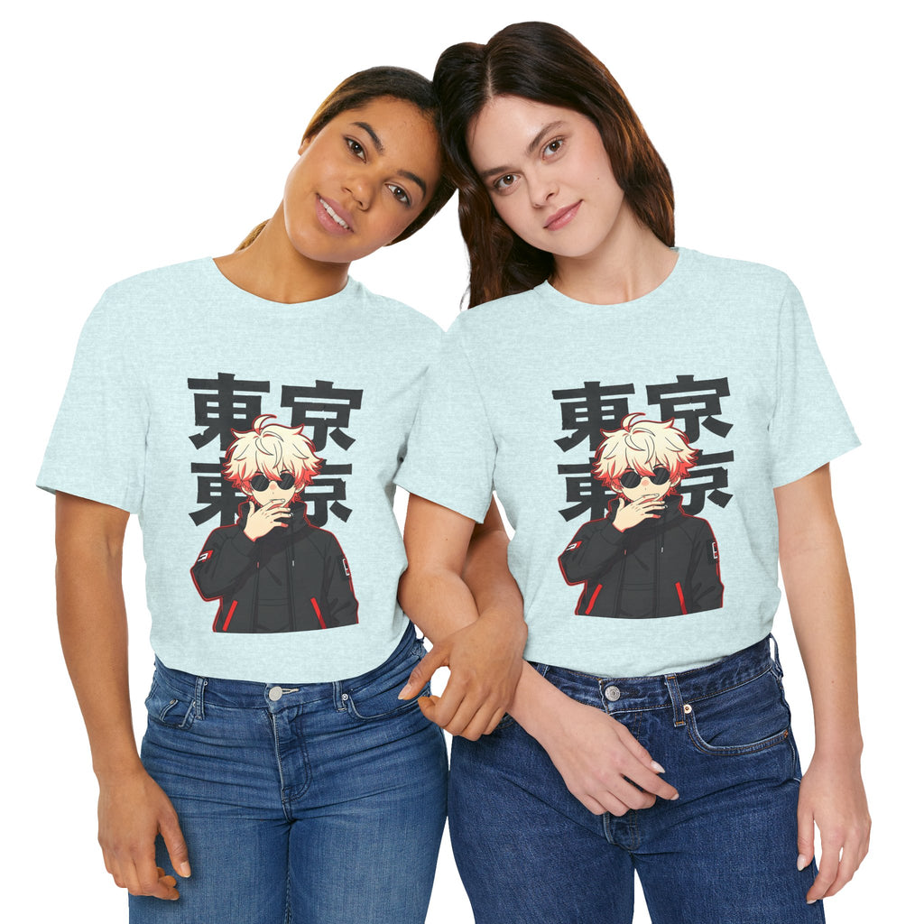 Tokyo Anime Graphic Tee — Blond Character with Kanji "東京"