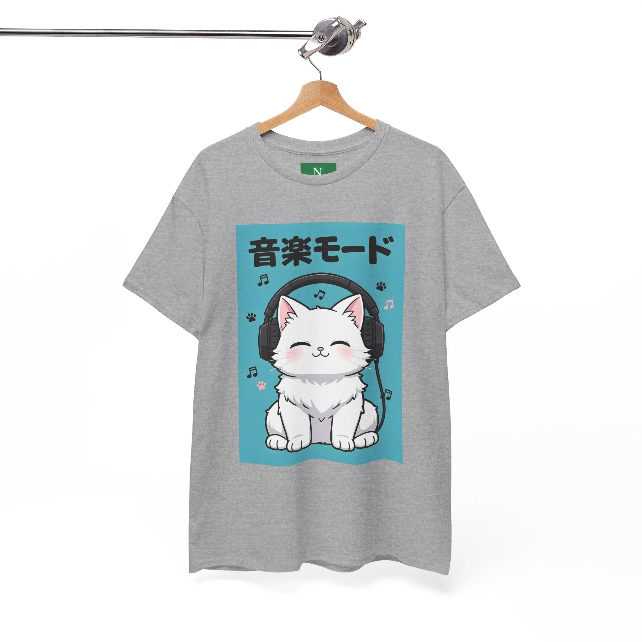 Music Mode Cat T-Shirt — Cute Headphone Kitten Tee (Japanese Text)
