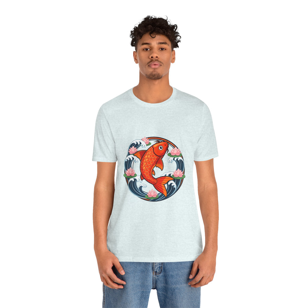 Koi Circle Graphic Tee — Japanese Koi Fish Waves & Lotus T-Shirt