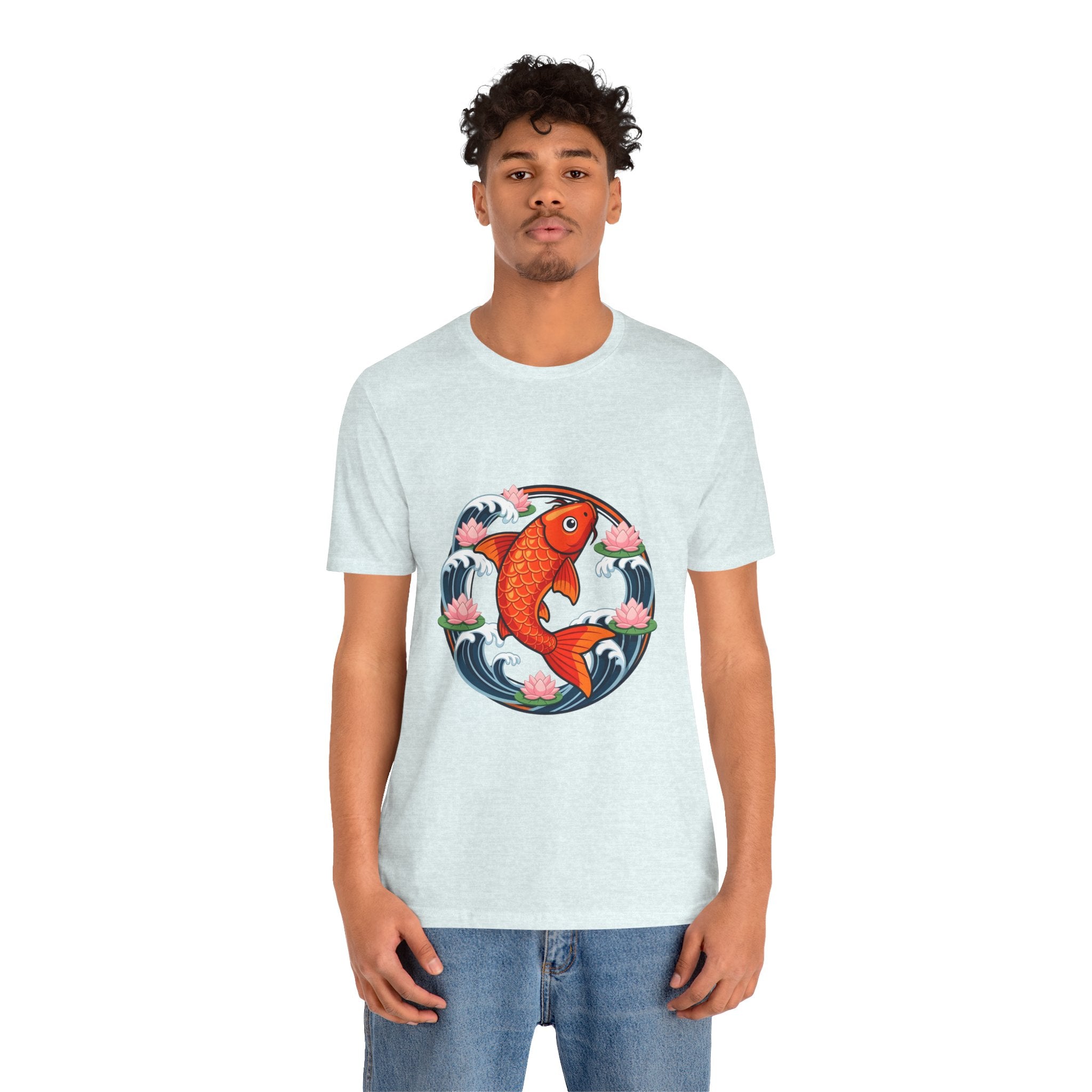 Koi Circle Graphic Tee — Japanese Koi Fish Waves & Lotus T-Shirt