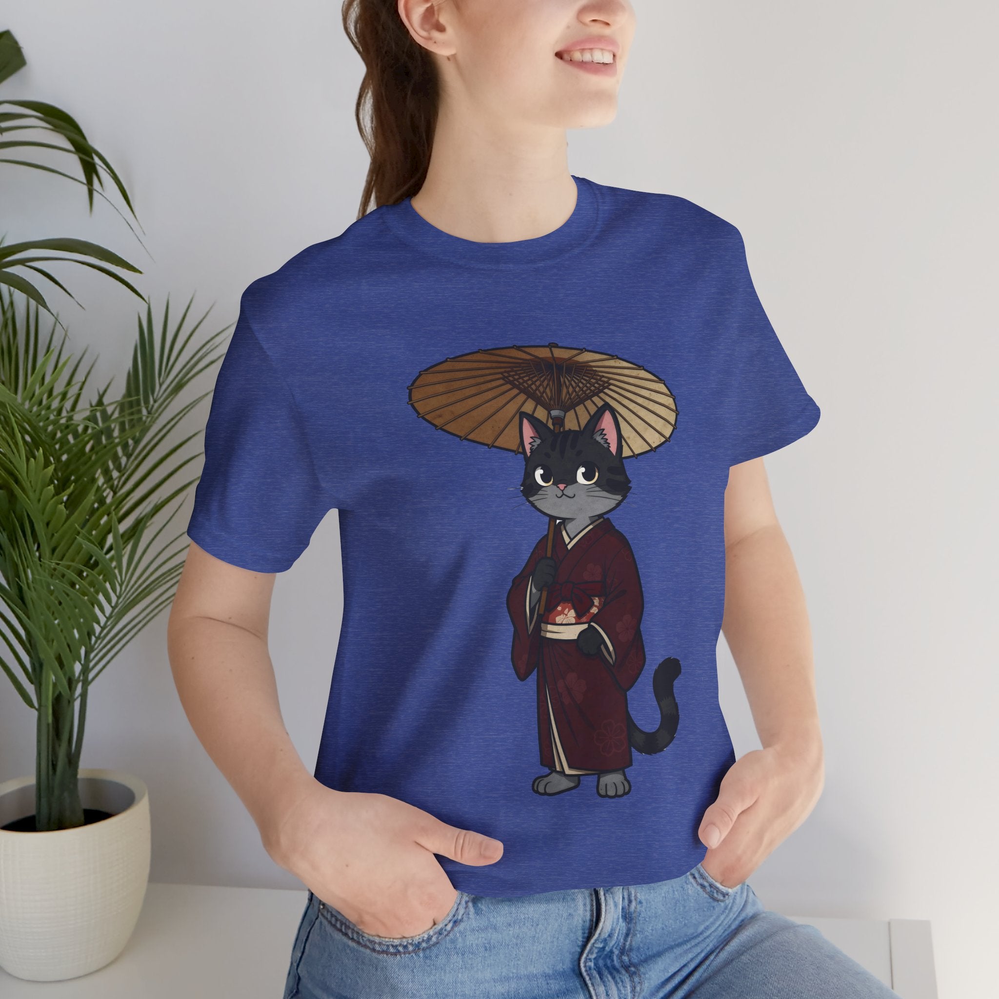 Geisha Cat Tee — Japanese Umbrella Cat Graphic T-Shirt