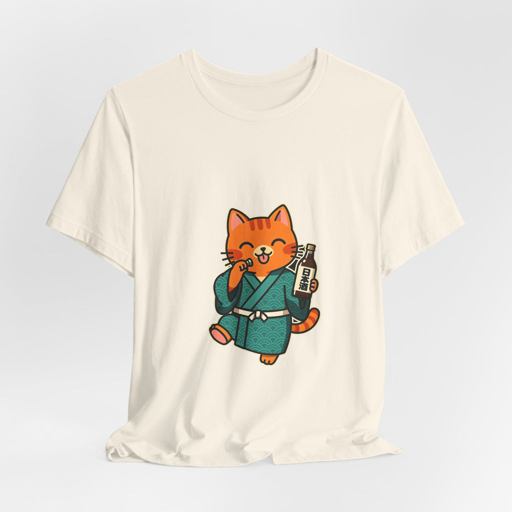 Sake Cat Tee — Cute Orange Cat in Kimono Drinking Sake T-Shirt
