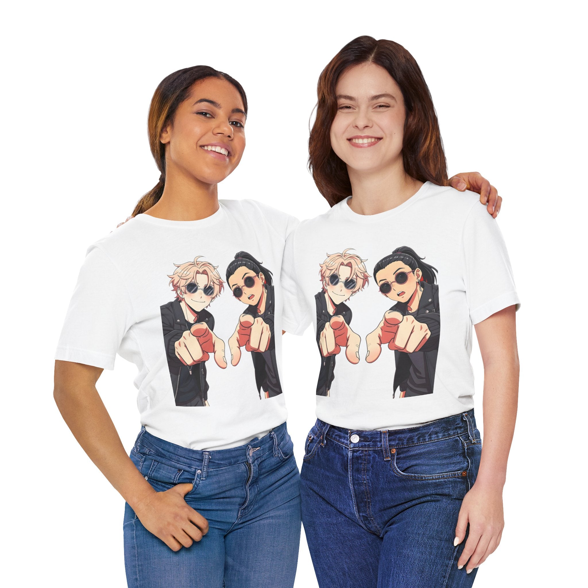 Anime Besties Pointing Tee — Cool Duo Illustration T‑Shirt