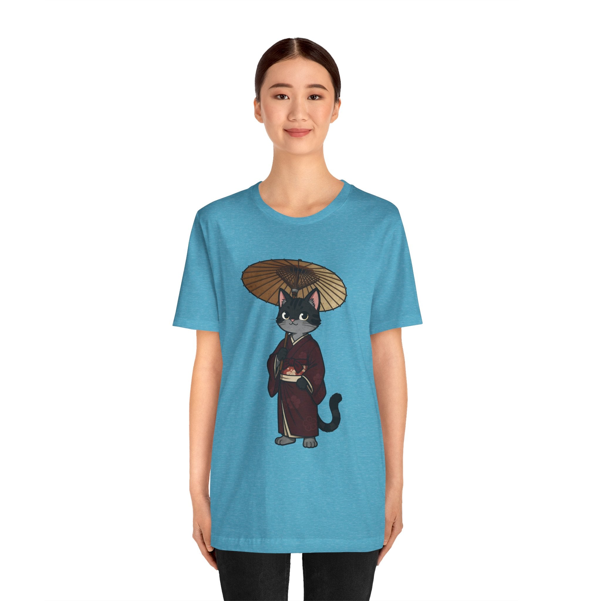 Geisha Cat Tee — Japanese Umbrella Cat Graphic T-Shirt