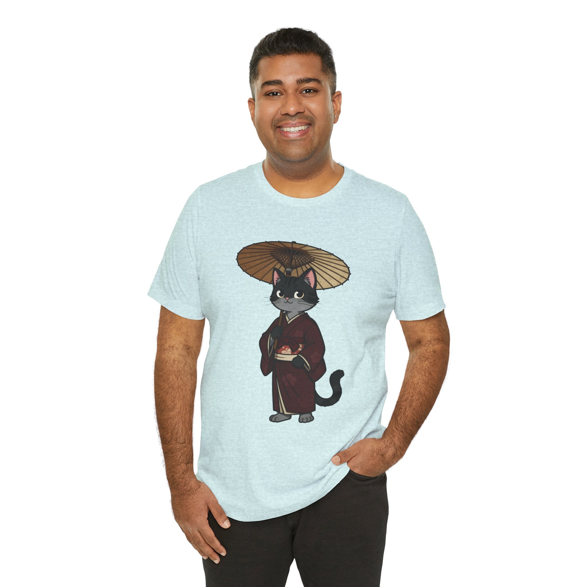 Geisha Cat Tee — Japanese Umbrella Cat Graphic T-Shirt