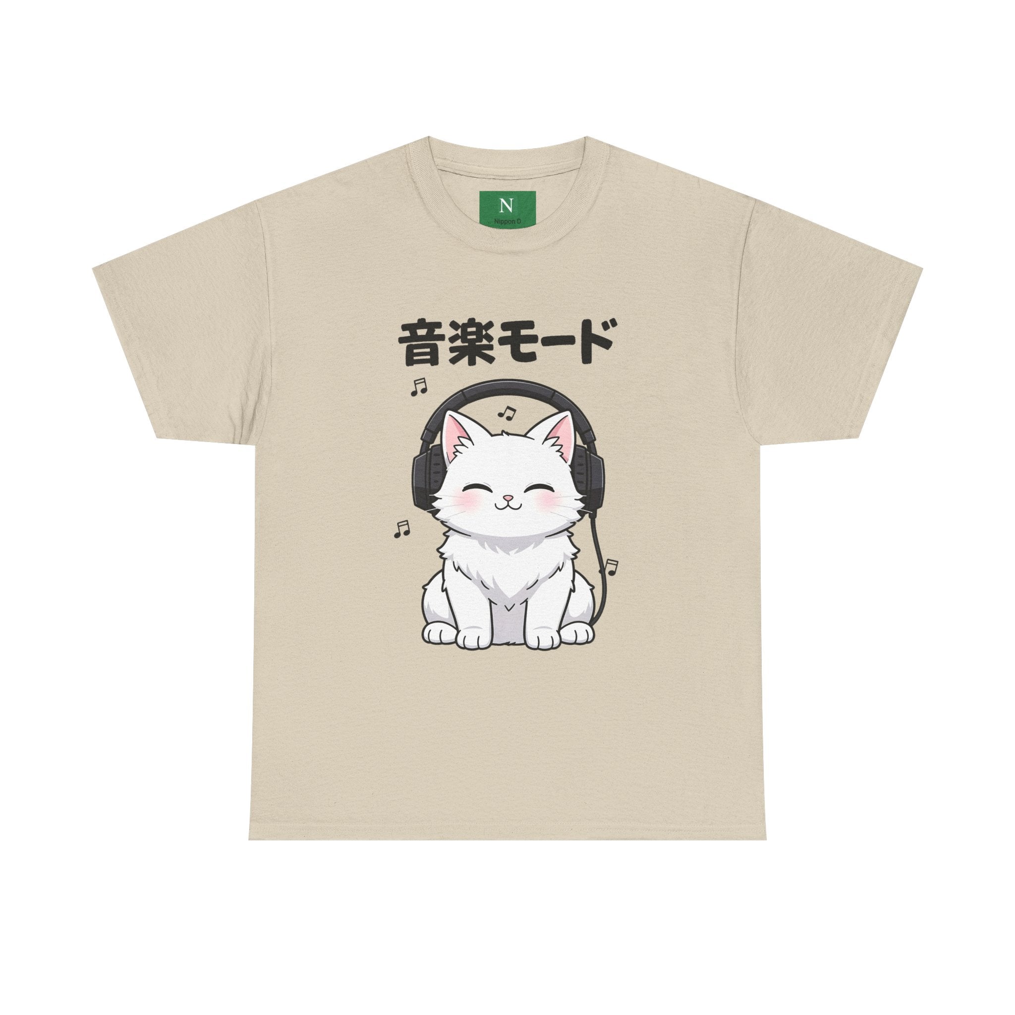 Cat with Headphones Tee — "Music Mode" Japanese Kawaii Graphic T-Shirt