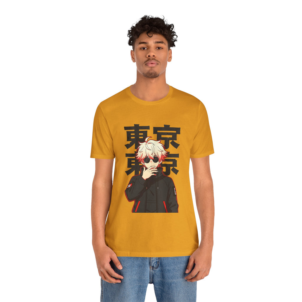 Tokyo Anime Graphic Tee — Blond Character with Kanji "東京"