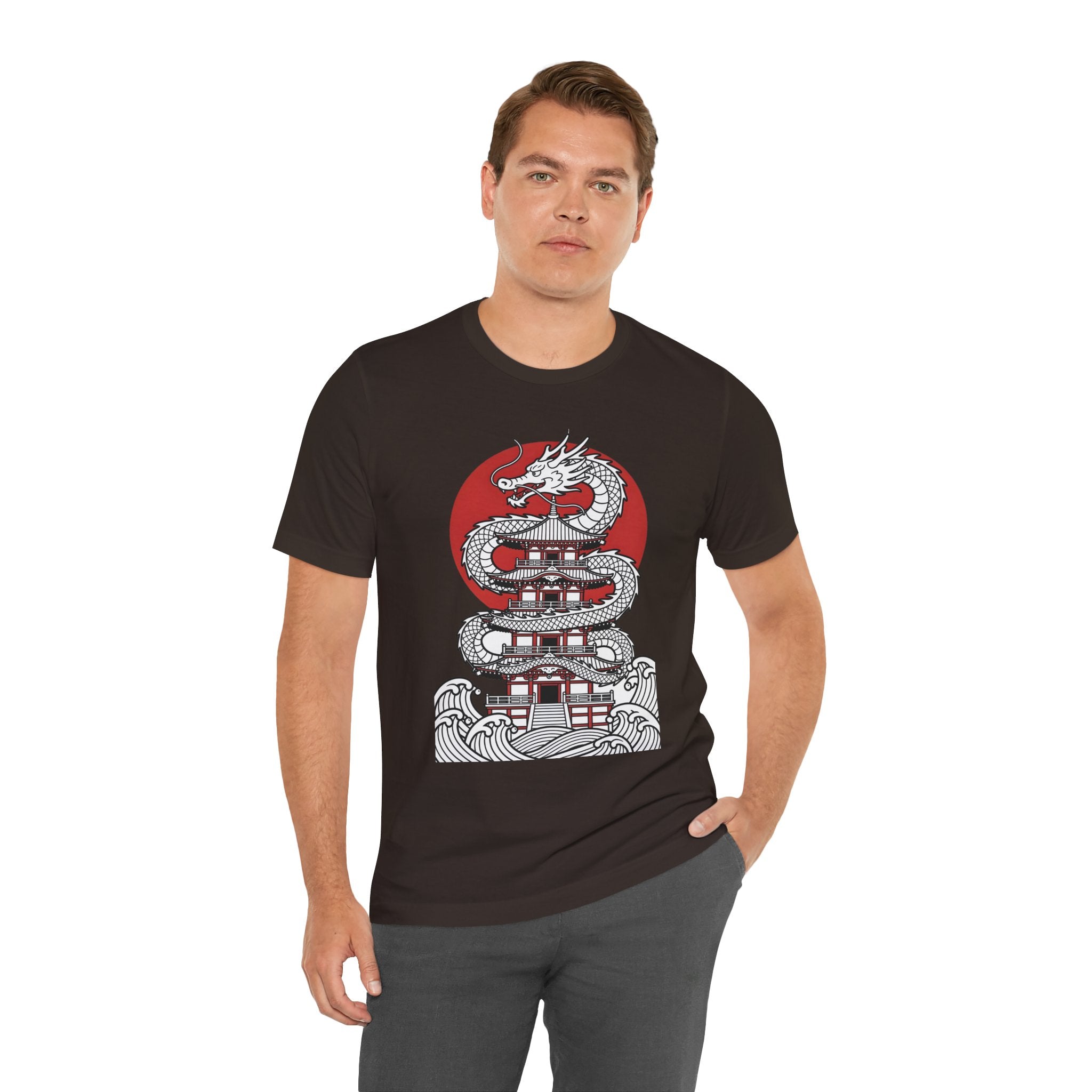 Dragon Pagoda T‑Shirt — Japanese Red Sun Temple Graphic Tee