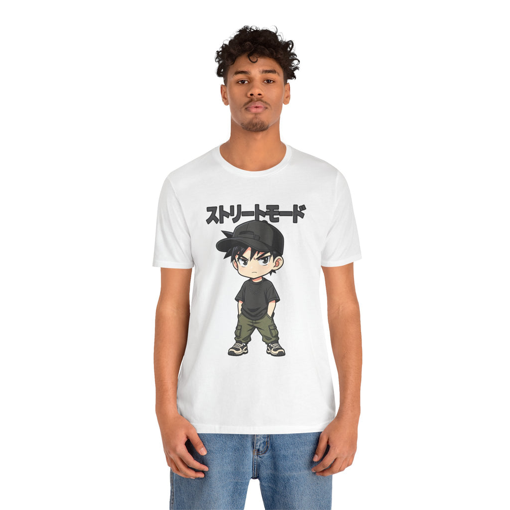 Street Mode Anime Boy T-Shirt — Japanese Text Graphic Tee