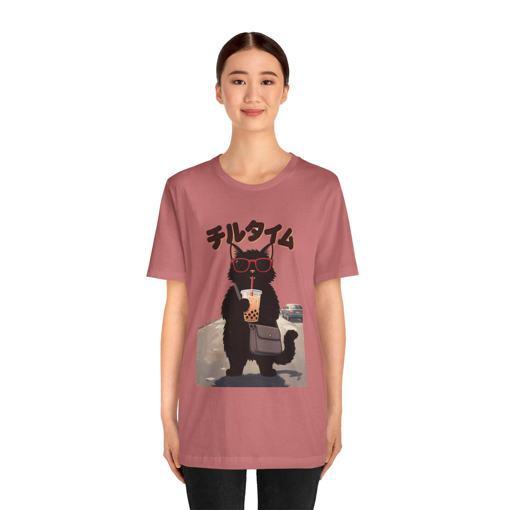 Boba Cat Tee — Cute Cat Drinking Bubble Tea Graphic T-Shirt