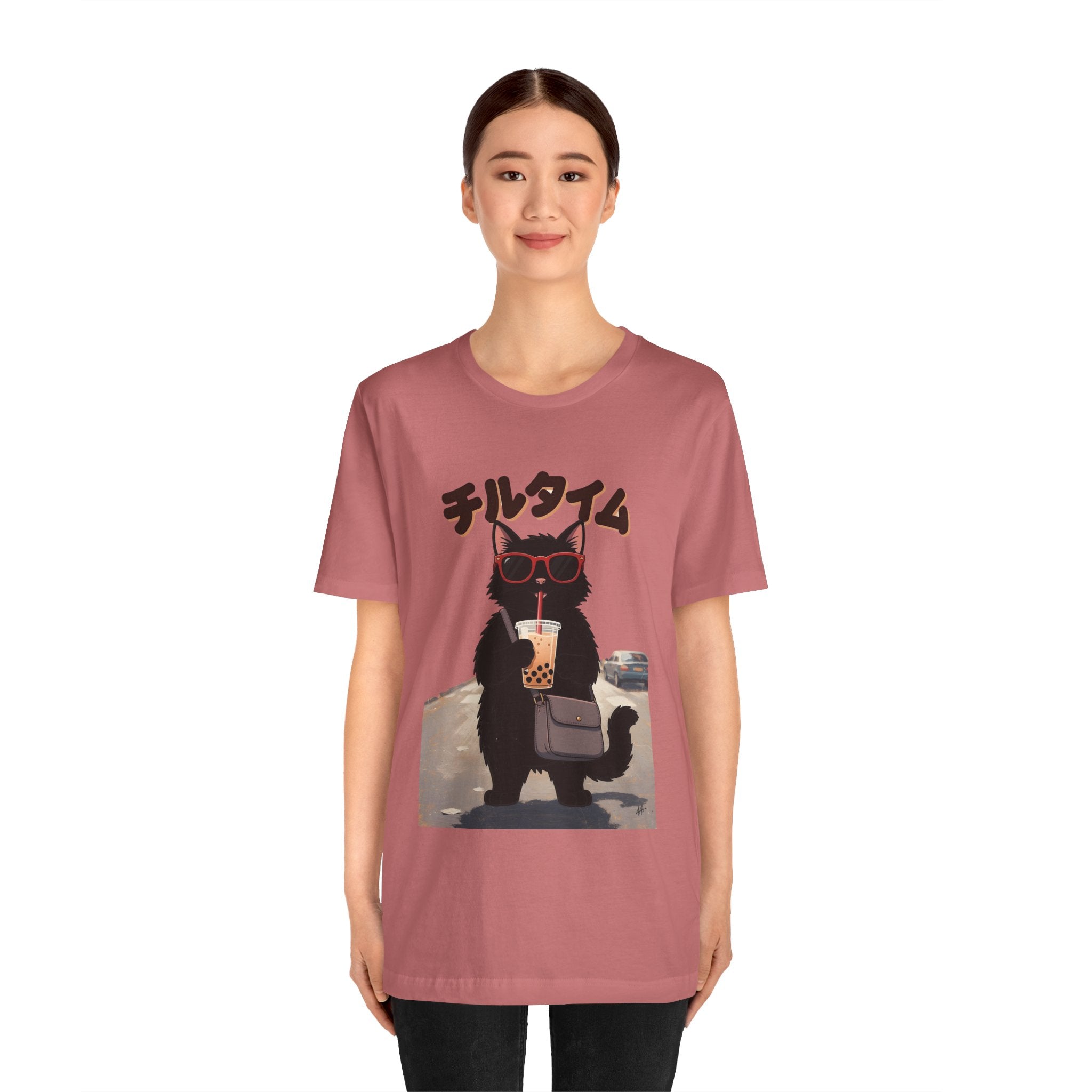 Boba Cat Tee — Cute Cat Drinking Bubble Tea Graphic T-Shirt