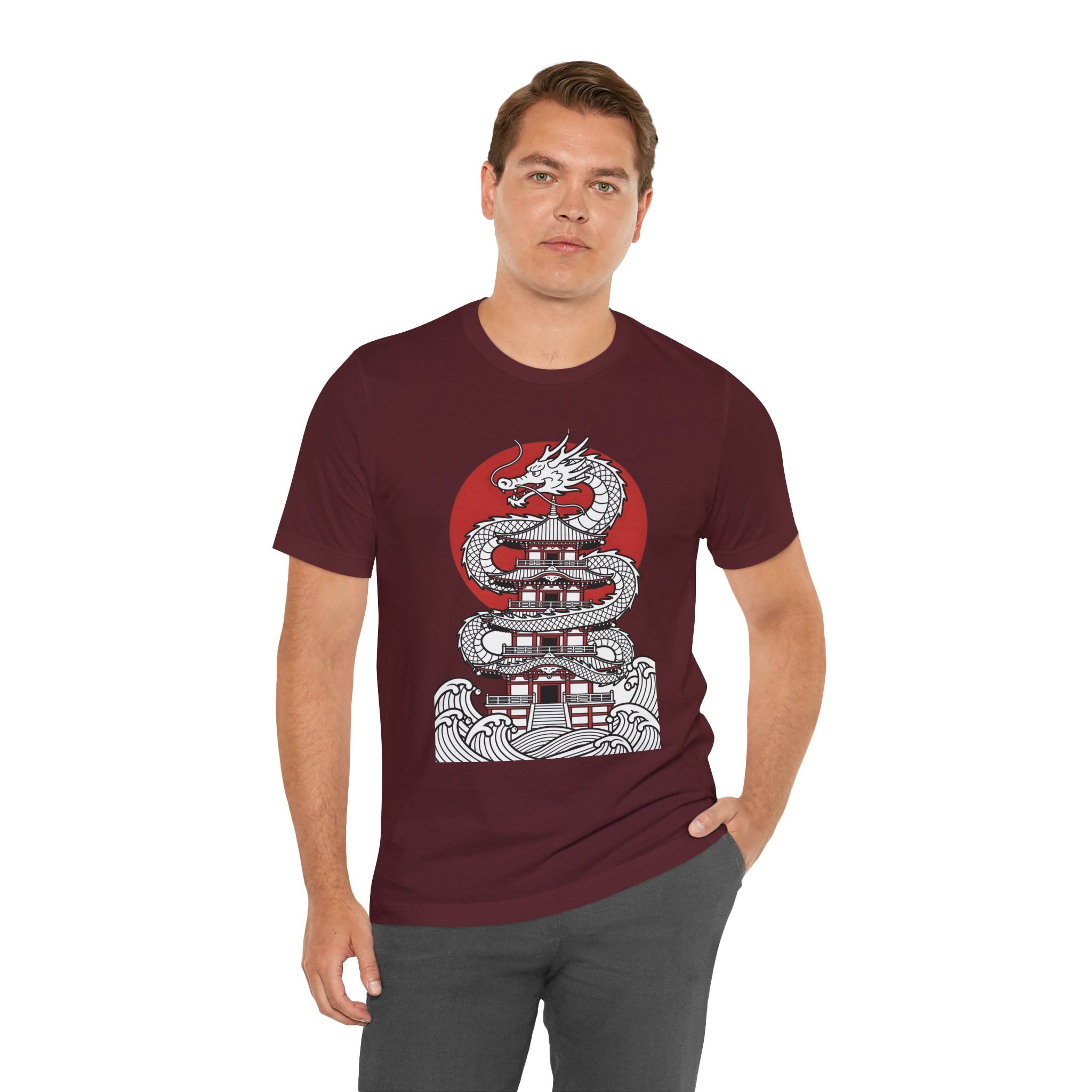 Dragon Pagoda T‑Shirt — Japanese Red Sun Temple Graphic Tee
