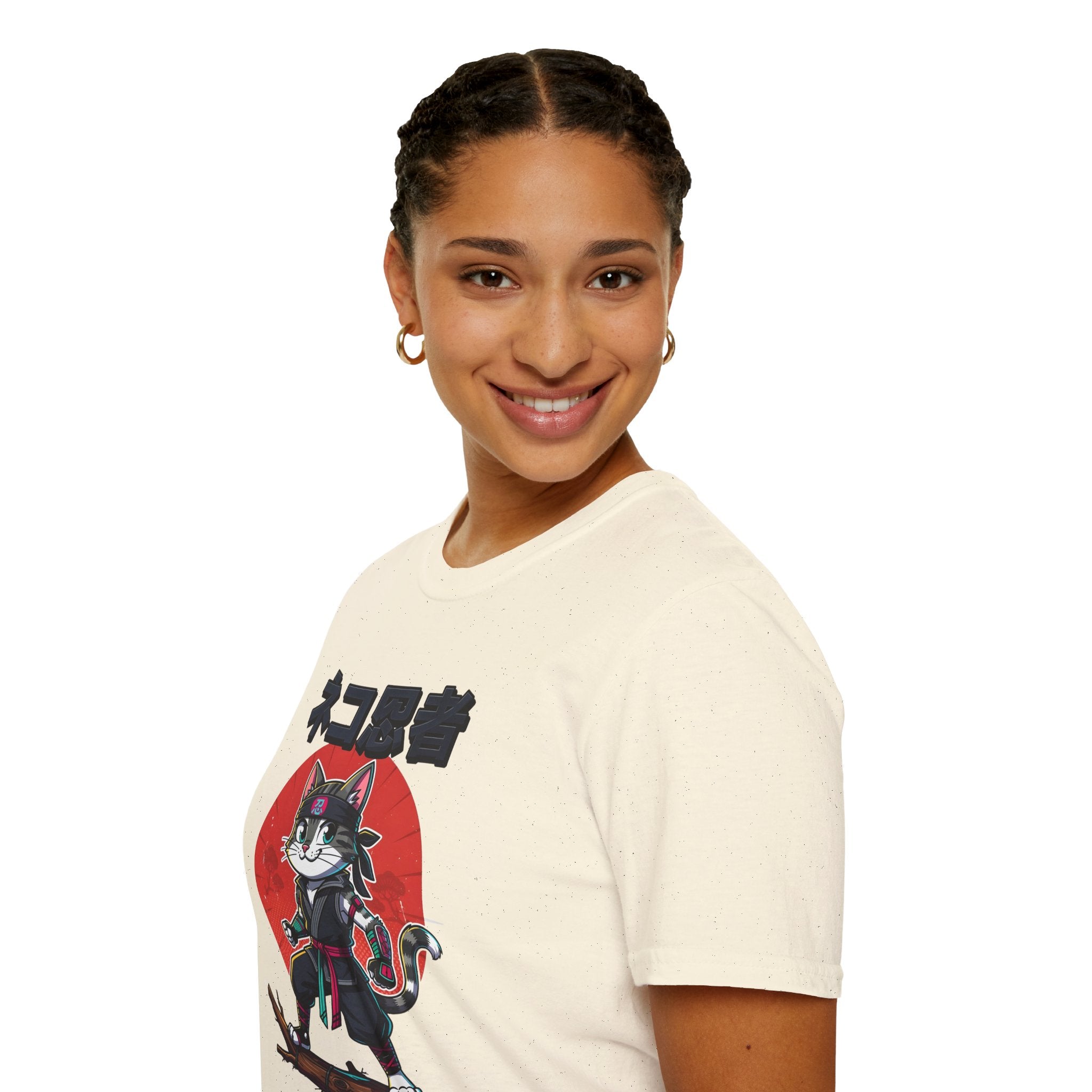 Neko Ronin Cat T-Shirt – Samurai Cat with Red Sun Japanese Text