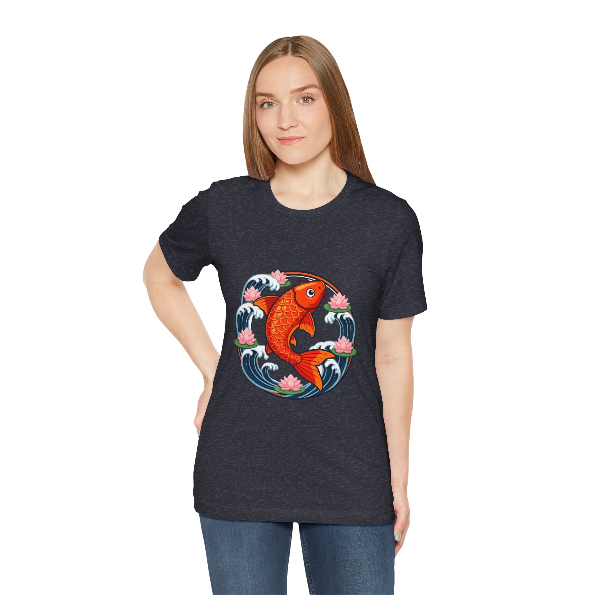 Koi Circle Graphic Tee — Japanese Koi Fish Waves & Lotus T-Shirt
