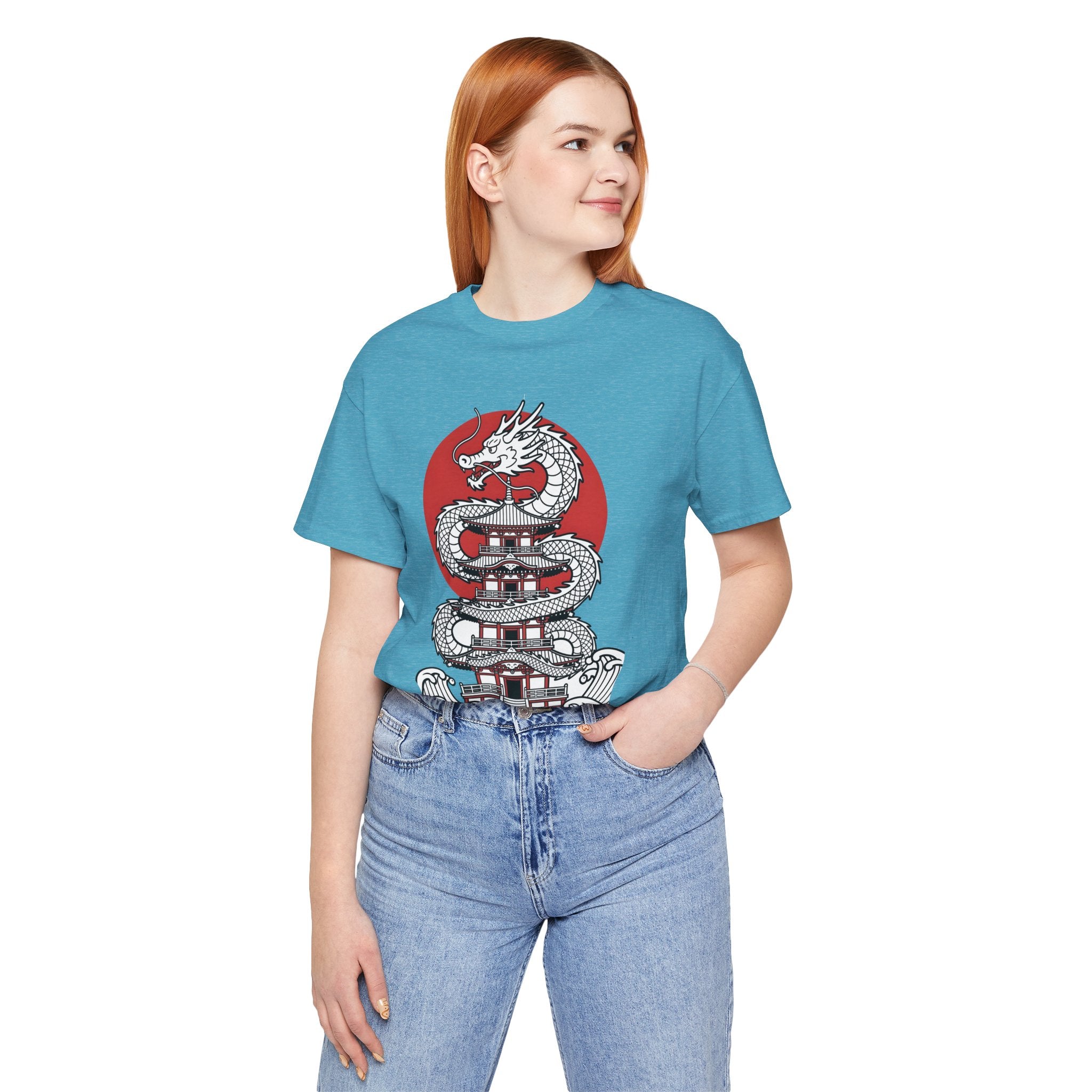 Dragon Pagoda T‑Shirt — Japanese Red Sun Temple Graphic Tee