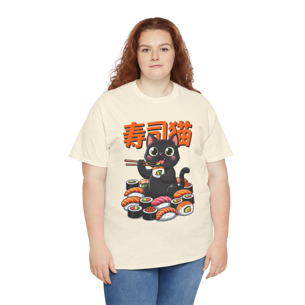 Sushi Cat T-Shirt – Cute Black Cat Eating Sushi Graphic Tee