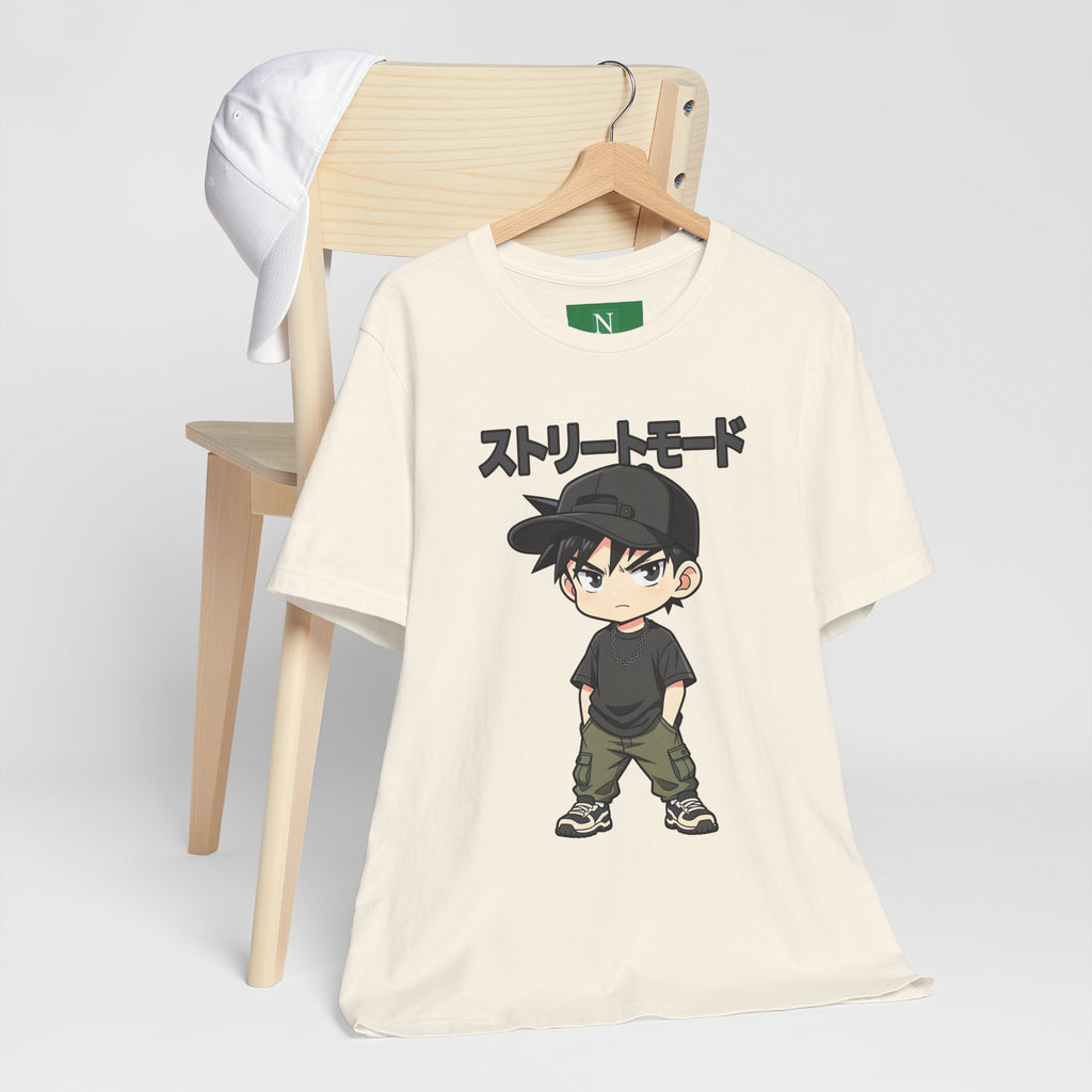Street Mode Anime Boy T-Shirt — Japanese Text Graphic Tee