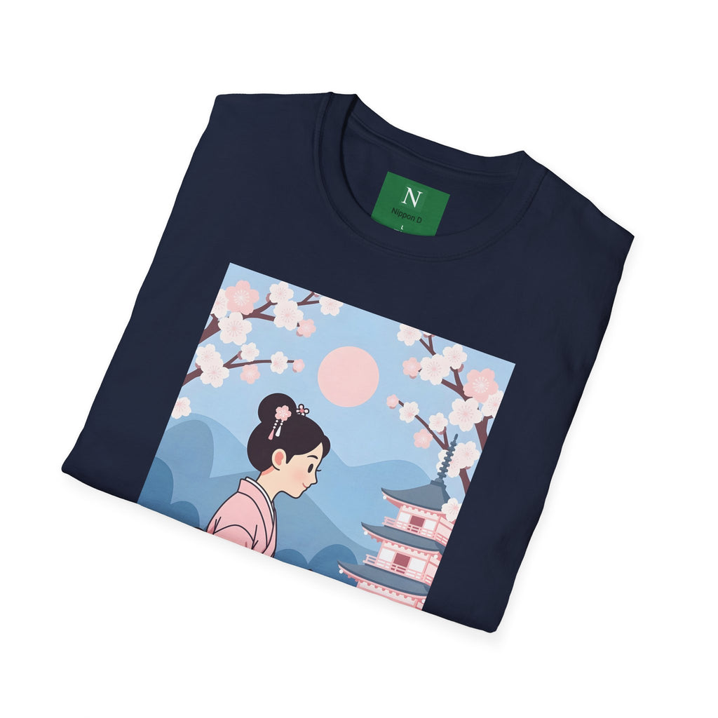 Cherry Blossom Geisha Tee — Japanese Girl & Cat Graphic T-Shirt