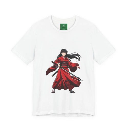 Anime Red Warrior T-Shirt — Female Swordswoman Illustration Tee