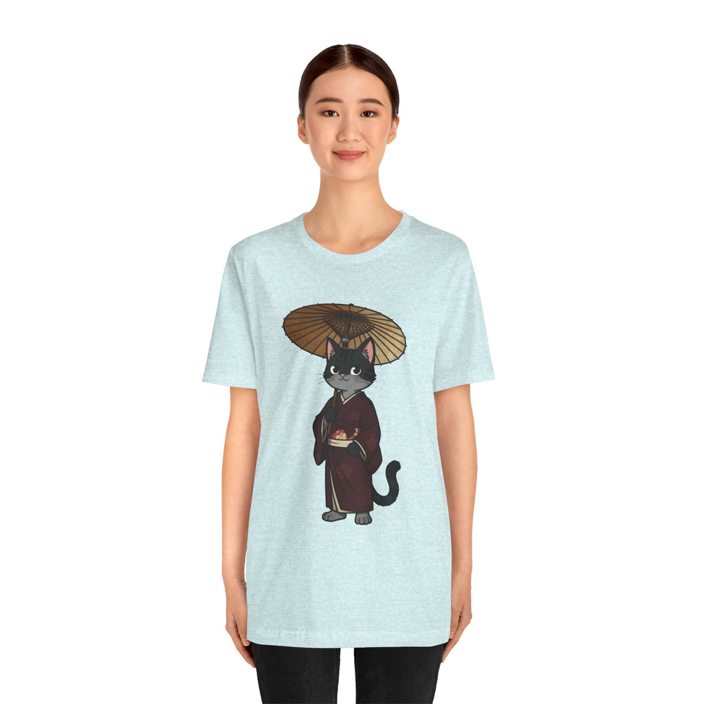 Geisha Cat Tee — Japanese Umbrella Cat Graphic T-Shirt