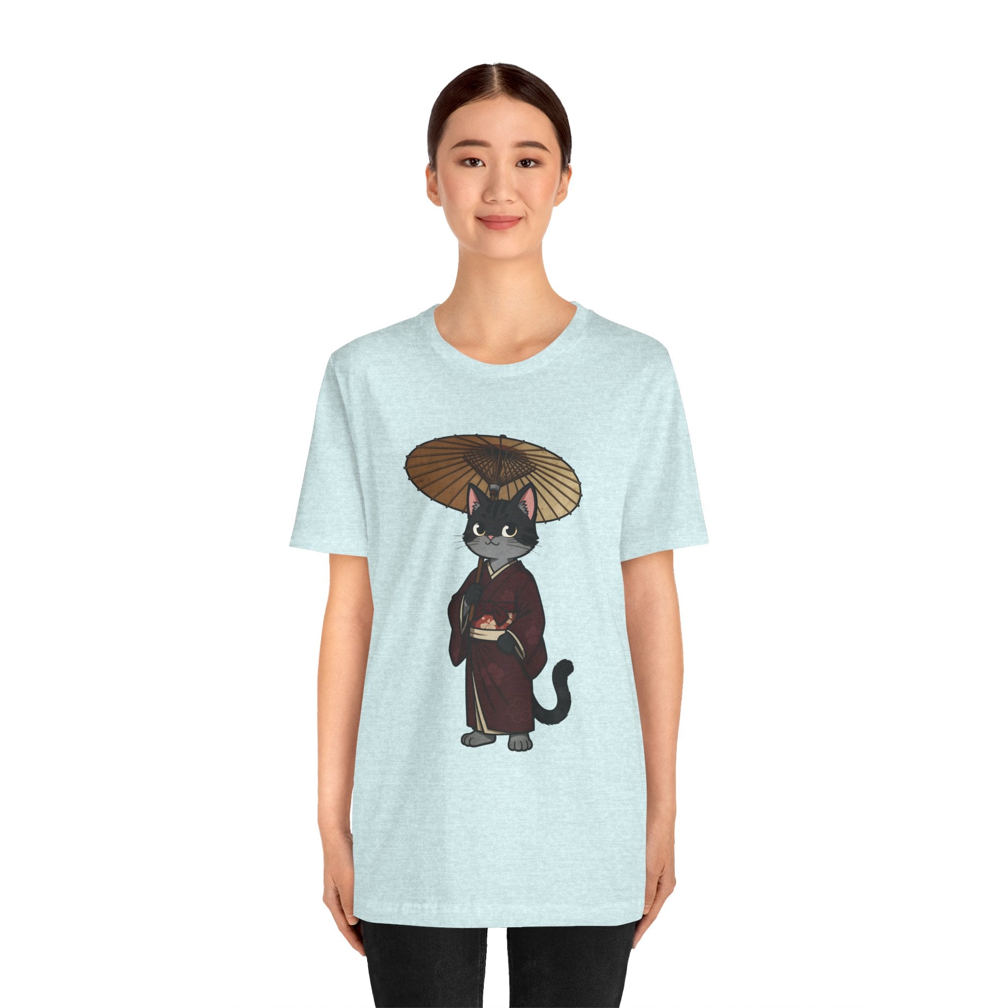 Geisha Cat Tee — Japanese Umbrella Cat Graphic T-Shirt
