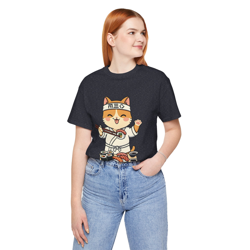 Sushi Chef Cat T‑Shirt — Cute Kawaii Cat Making Sushi Graphic Tee