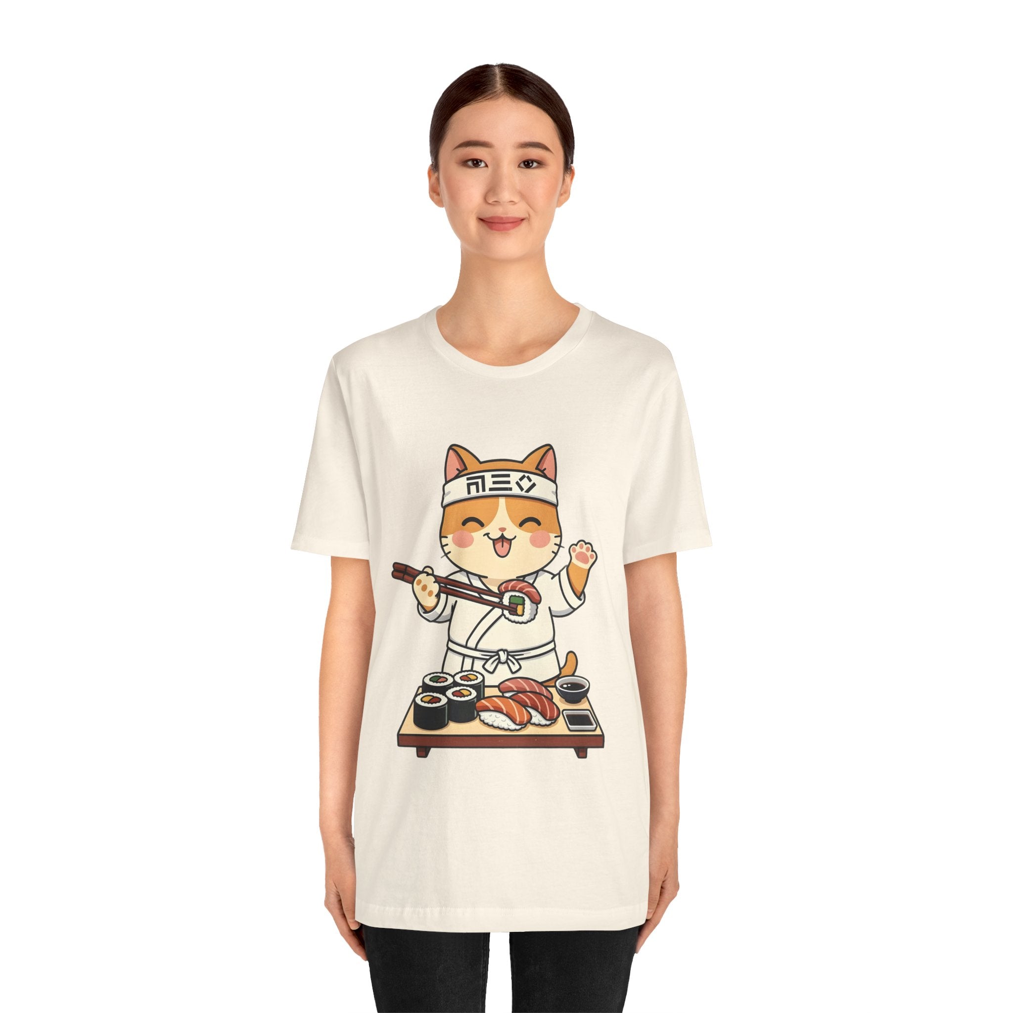 Sushi Chef Cat T‑Shirt — Cute Kawaii Cat Making Sushi Graphic Tee