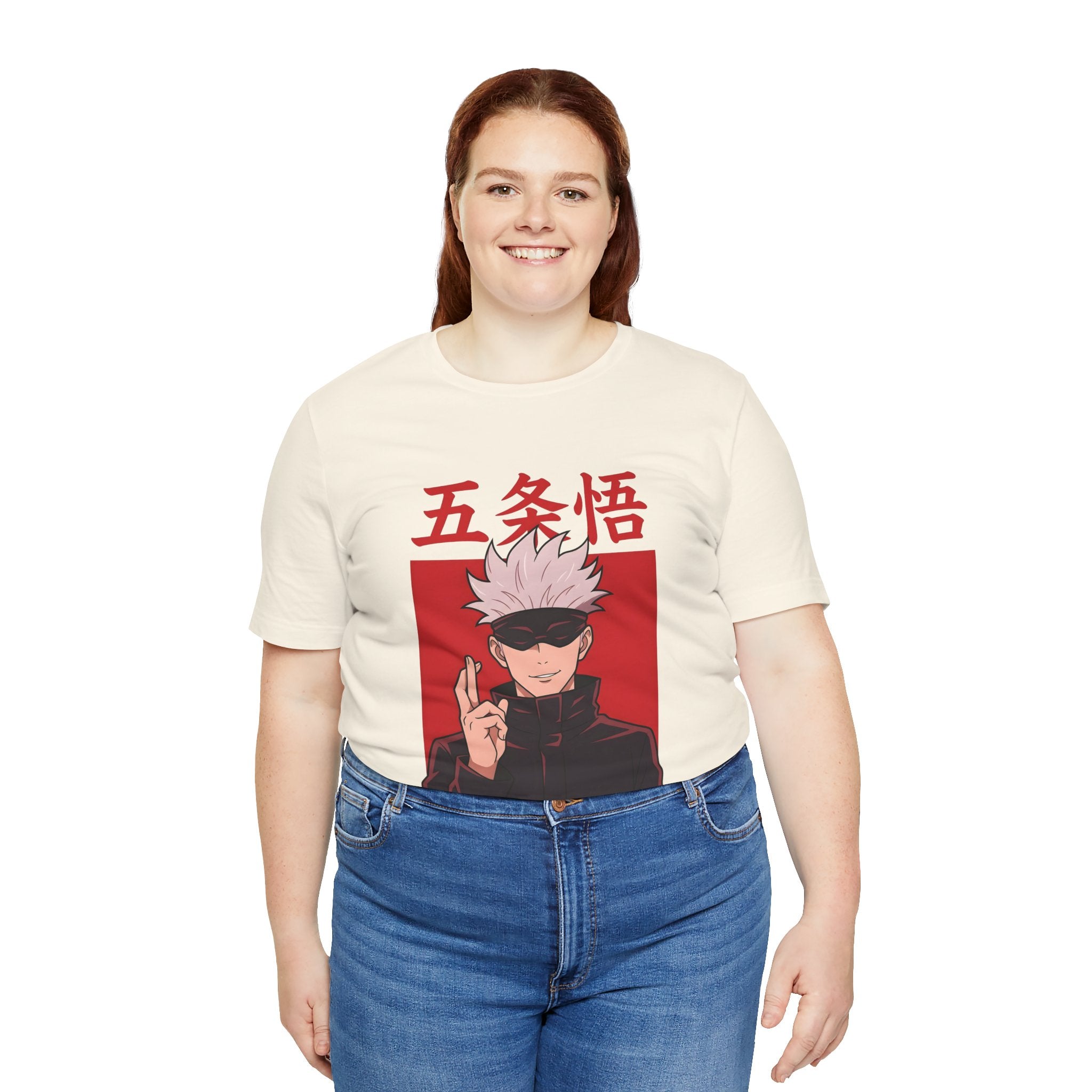 Anime Satoru Gojo T-Shirt — Jujutsu Kaisen Inspired Tee with Japanese Text