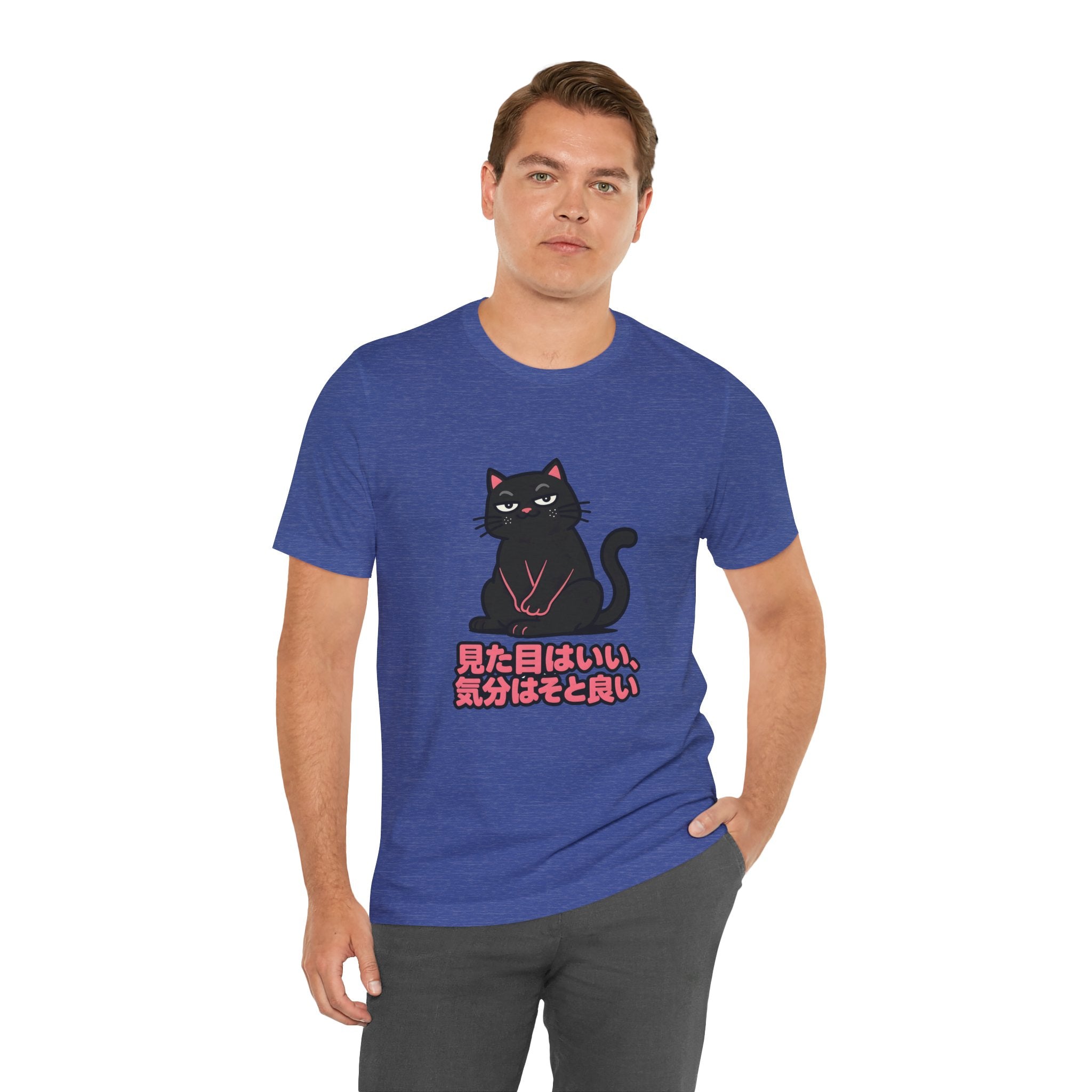 Black Cat Tee with Japanese Text — 'Mita Me wa Ii, Kimochi wa Sore Ijo' Cute Kawaii Graphic T-Shirt