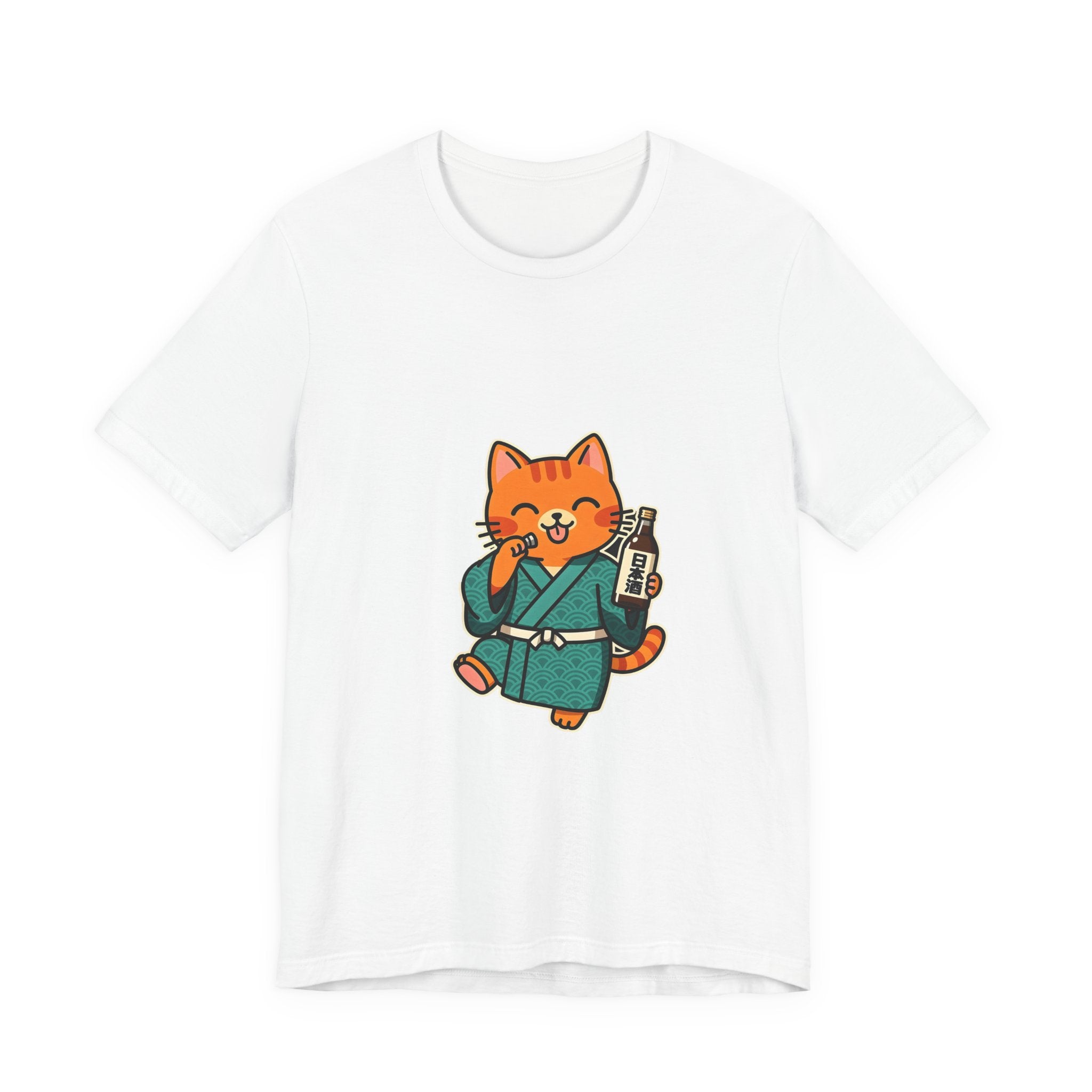 Sake Cat Tee — Cute Orange Cat in Kimono Drinking Sake T-Shirt