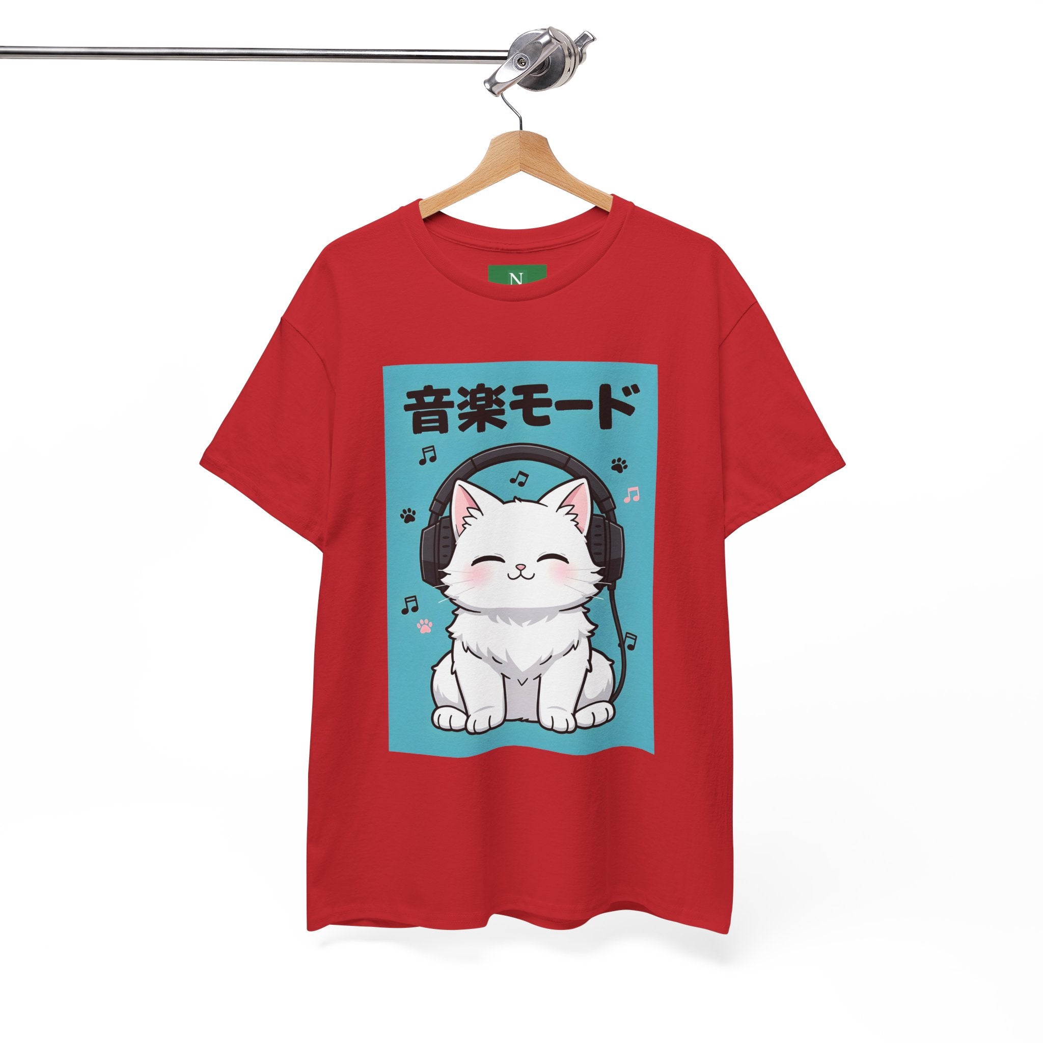 Music Mode Cat T-Shirt — Cute Headphone Kitten Tee (Japanese Text)