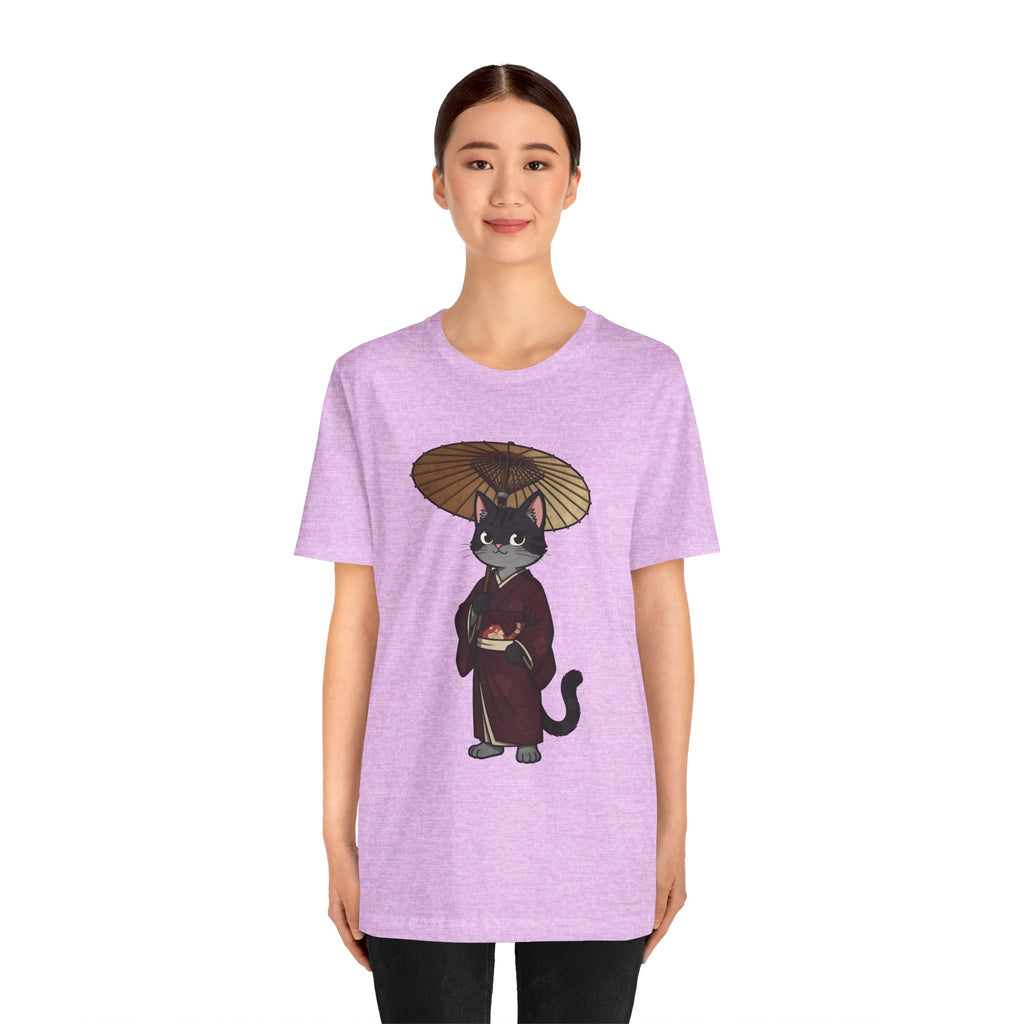 Geisha Cat Tee — Japanese Umbrella Cat Graphic T-Shirt