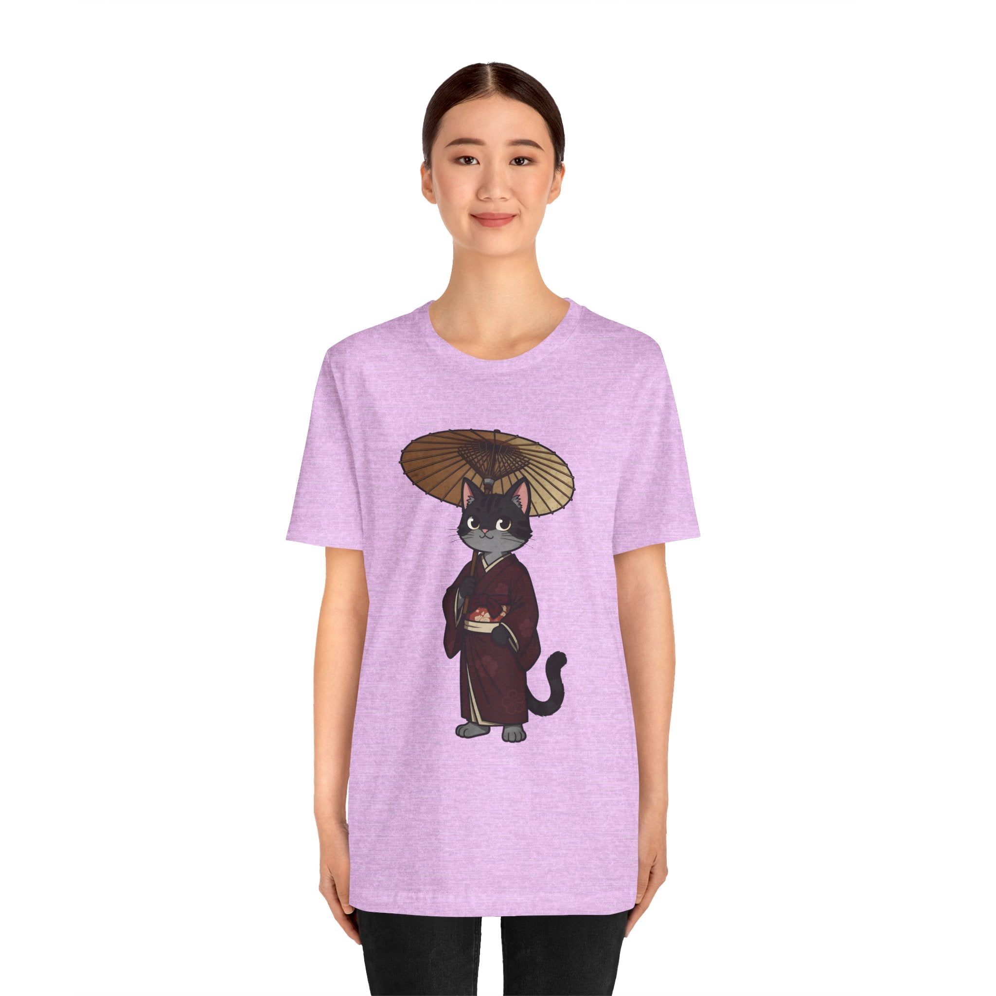 Geisha Cat Tee — Japanese Umbrella Cat Graphic T-Shirt