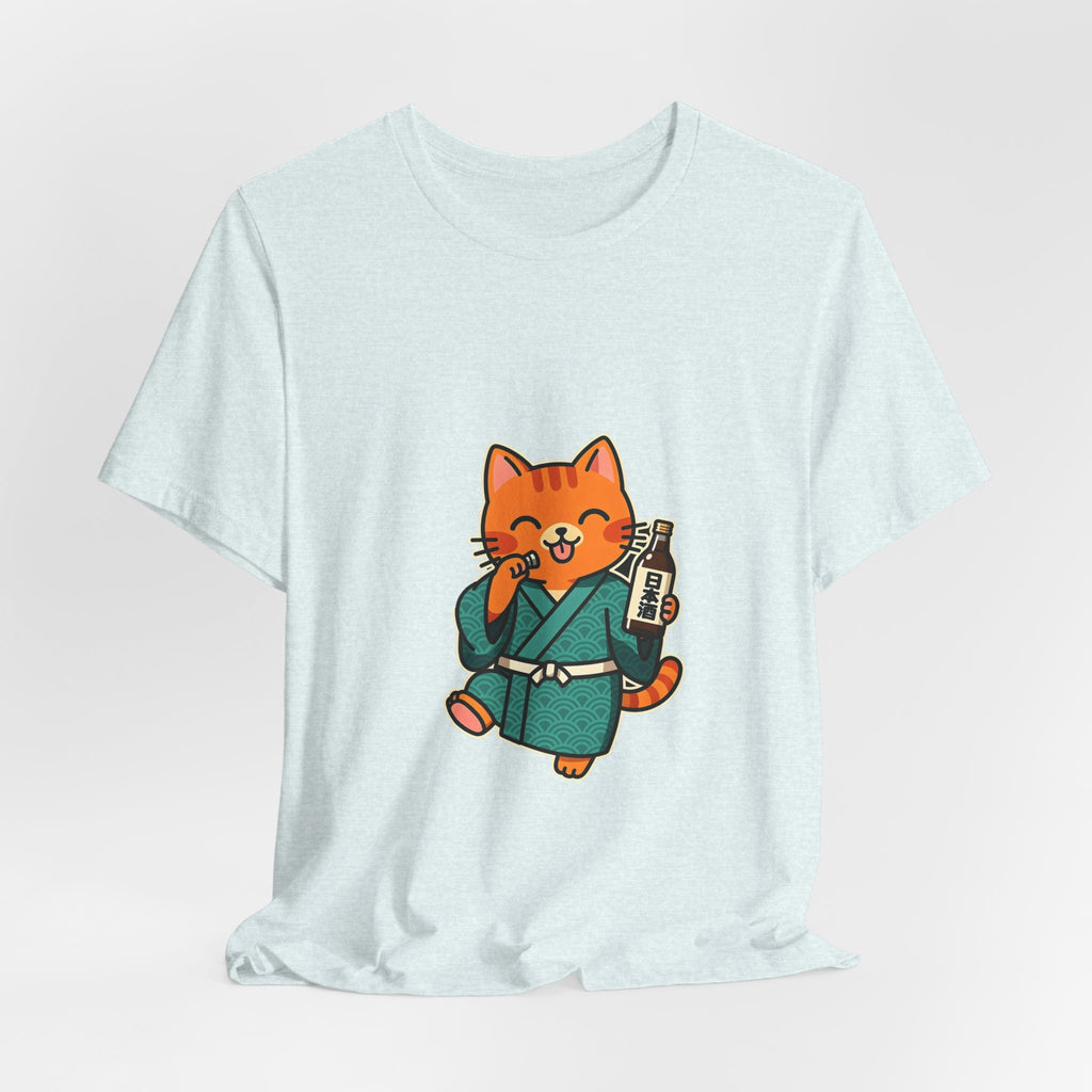 Sake Cat Tee — Cute Orange Cat in Kimono Drinking Sake T-Shirt