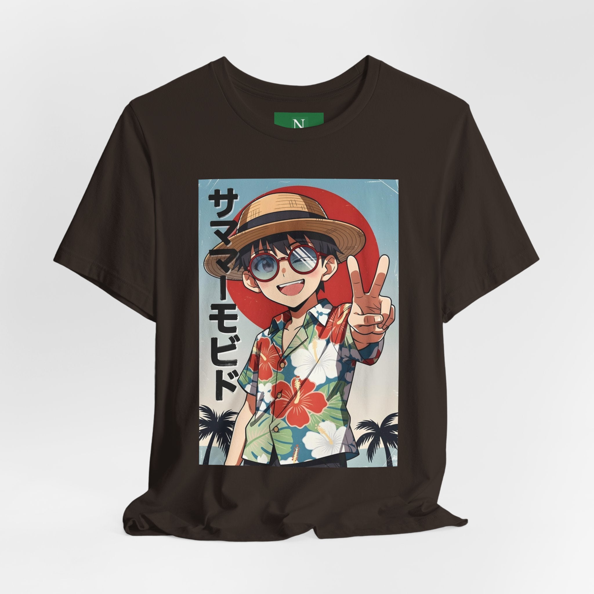 Anime Summer Kid: Tropical Hawaiian Tee with Peace Sign (サマー)