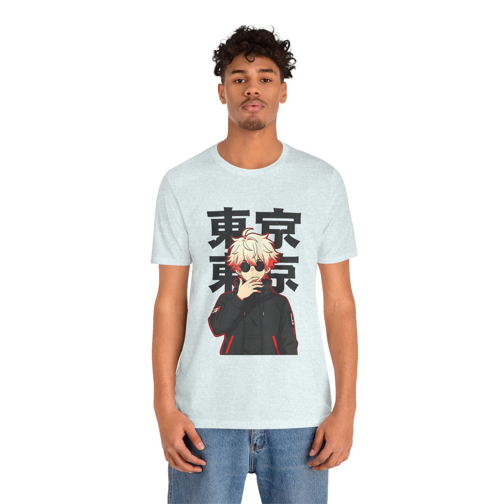Tokyo Anime Graphic Tee — Blond Character with Kanji "東京"