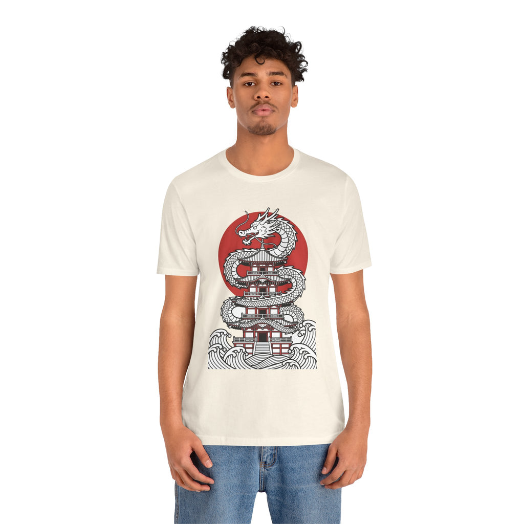 Dragon Pagoda T‑Shirt — Japanese Red Sun Temple Graphic Tee
