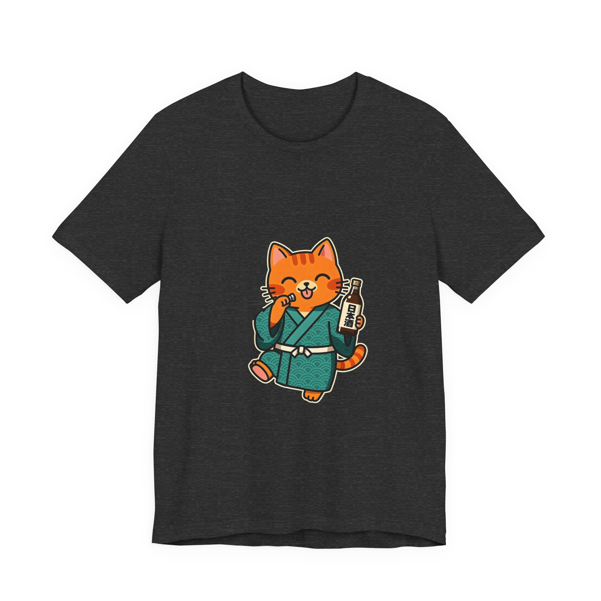 Sake Cat Tee — Cute Orange Cat in Kimono Drinking Sake T-Shirt