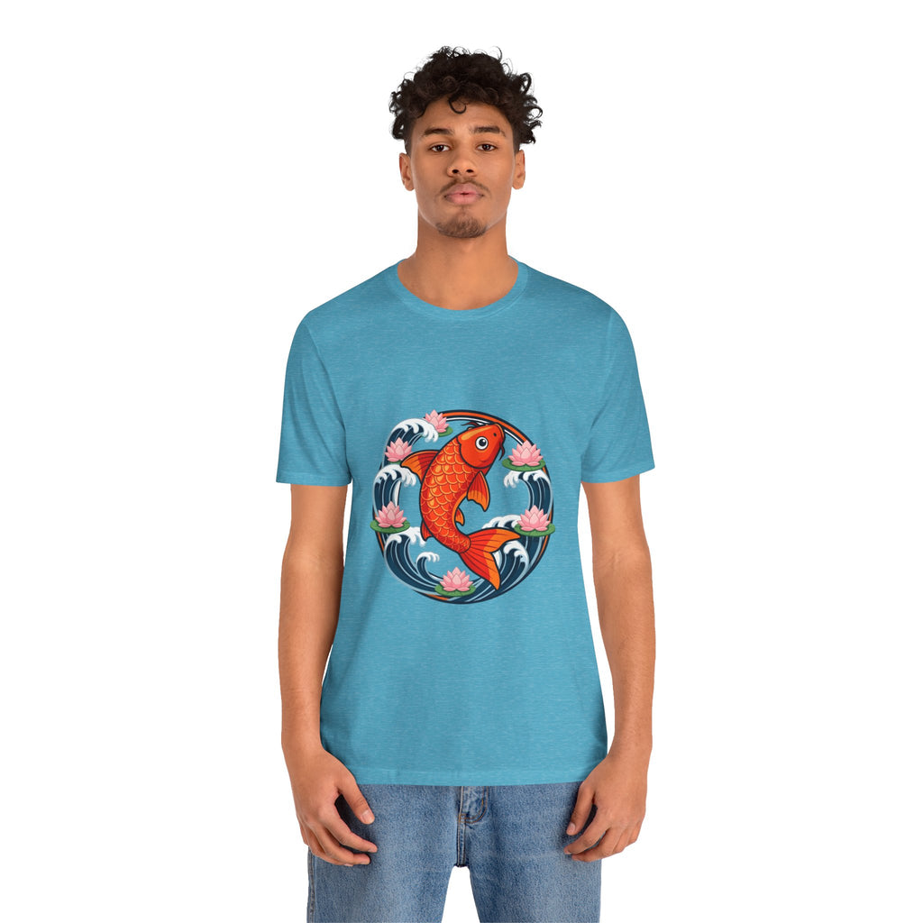 Koi Circle Graphic Tee — Japanese Koi Fish Waves & Lotus T-Shirt