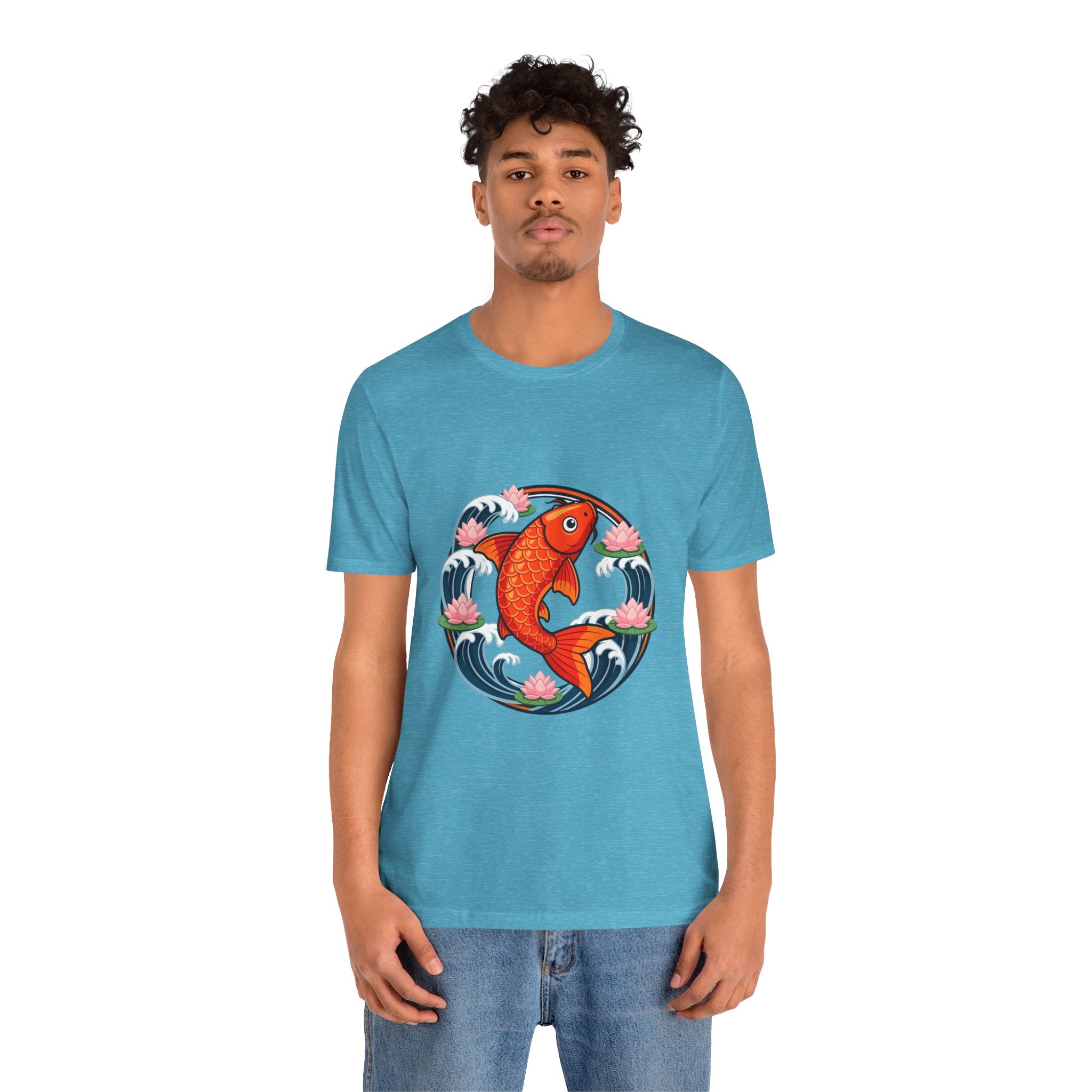 Koi Circle Graphic Tee — Japanese Koi Fish Waves & Lotus T-Shirt