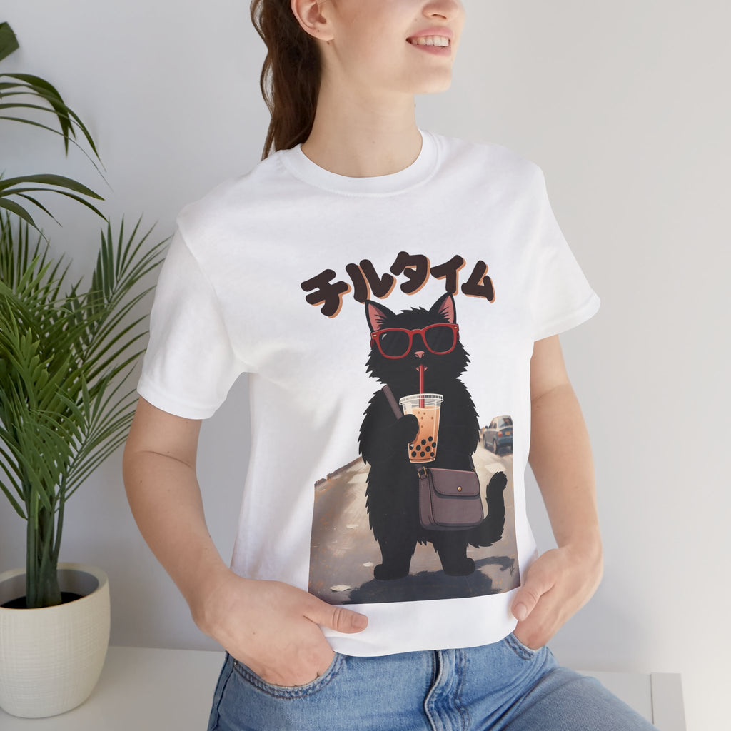 Boba Cat Tee — Cute Cat Drinking Bubble Tea Graphic T-Shirt