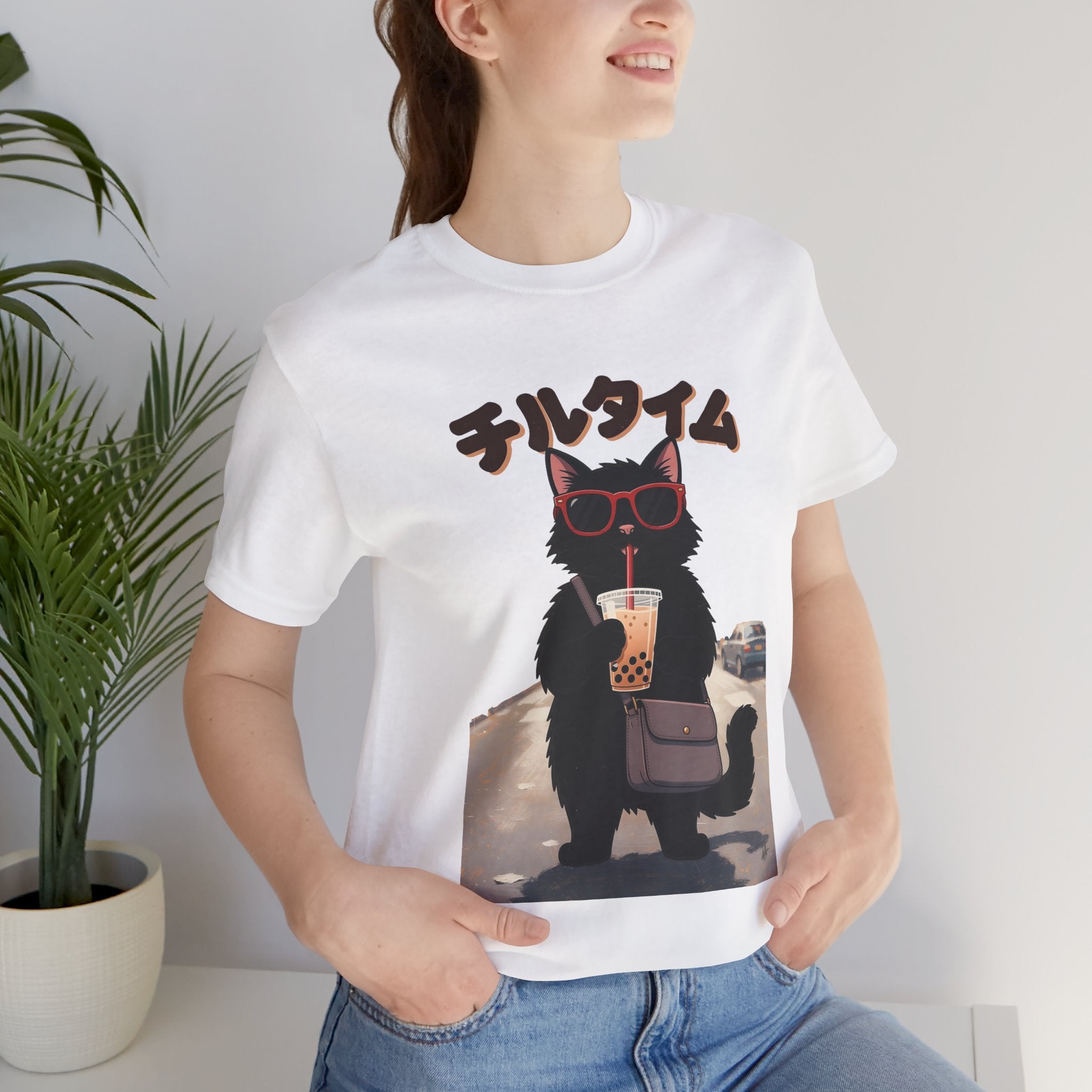 Boba Cat Tee — Cute Cat Drinking Bubble Tea Graphic T-Shirt